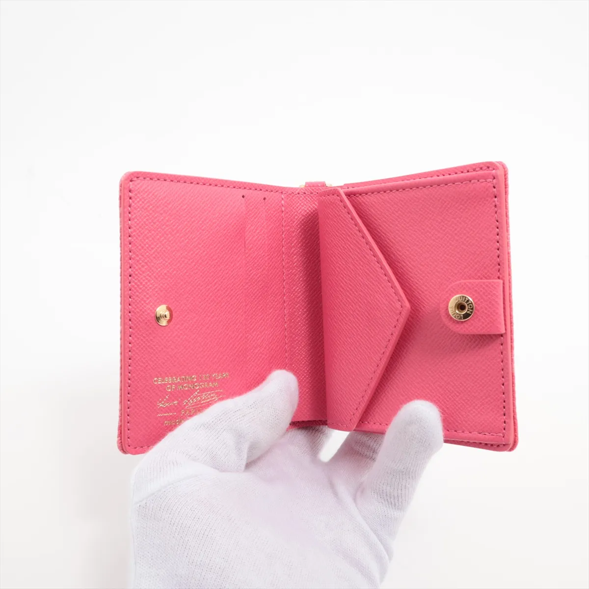 Monogram Canvas Pocket Wallet with LV Charm, M27680, Pink, Compact Wallet, RFID Activated. — view 3