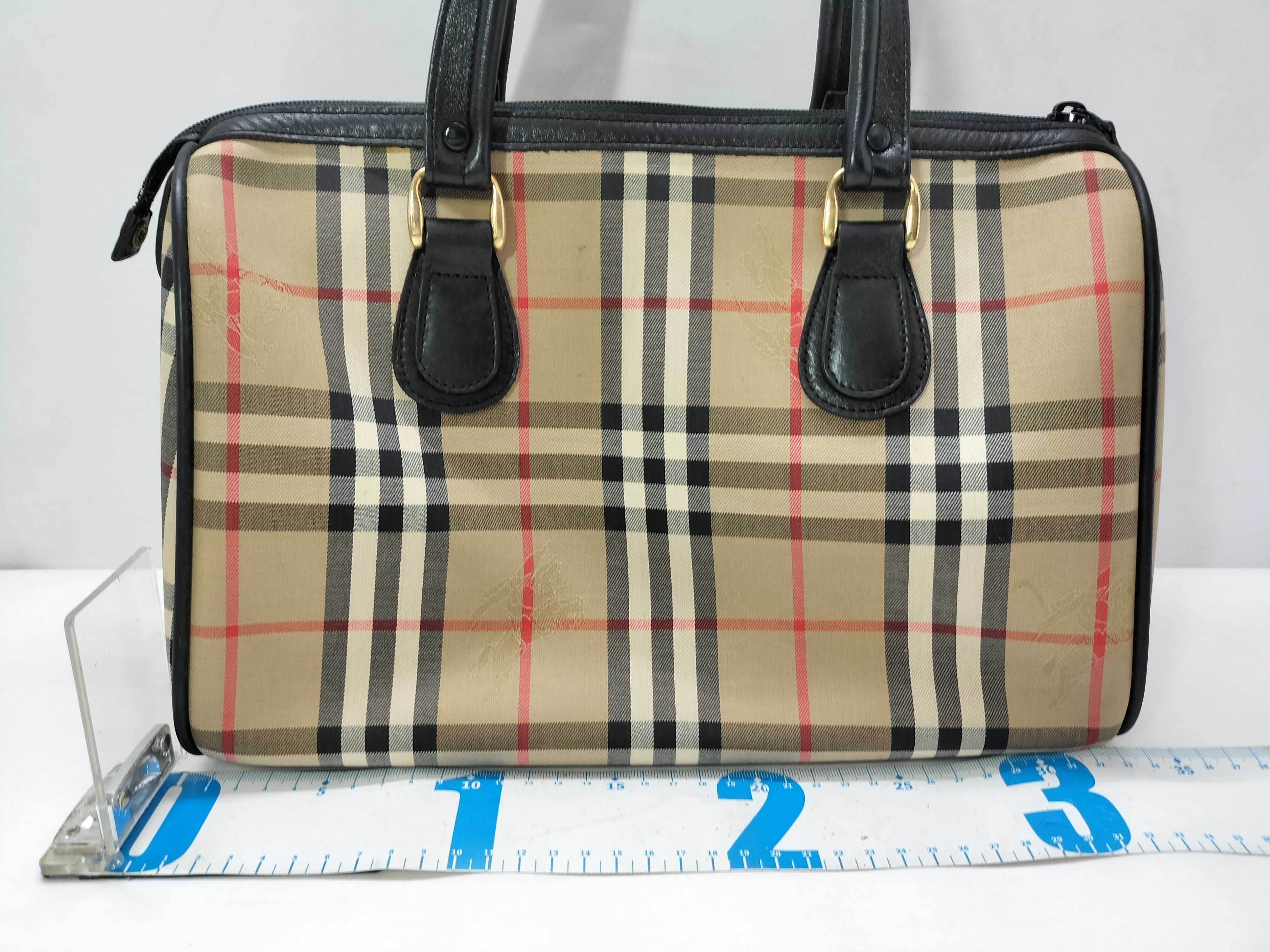 handbag, mini Boston bag, Nova Check Shadow Horse pattern, canvas and leather, beige. — view 2