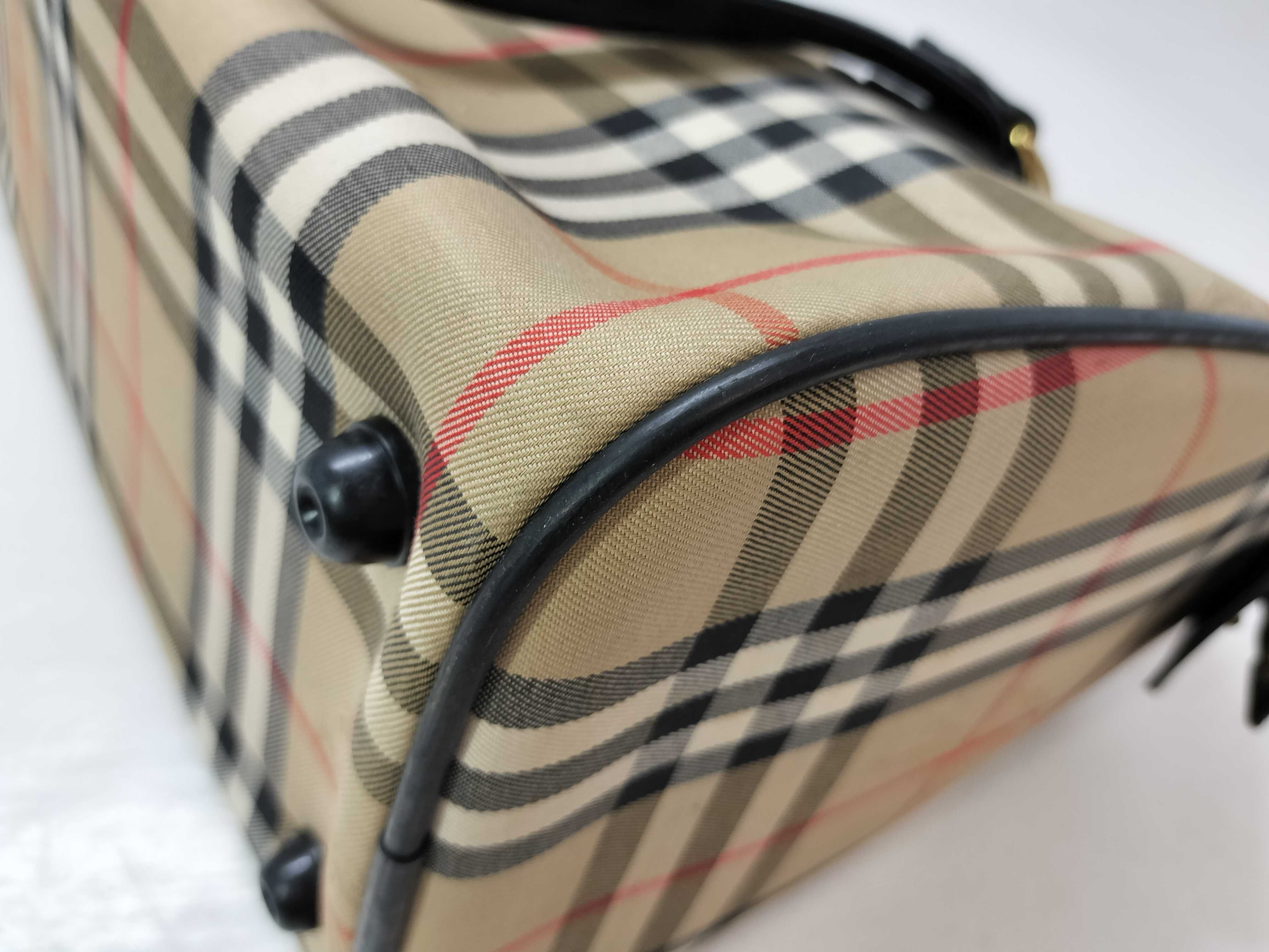 handbag, mini Boston bag, Nova Check Shadow Horse pattern, canvas and leather, beige. — view 6