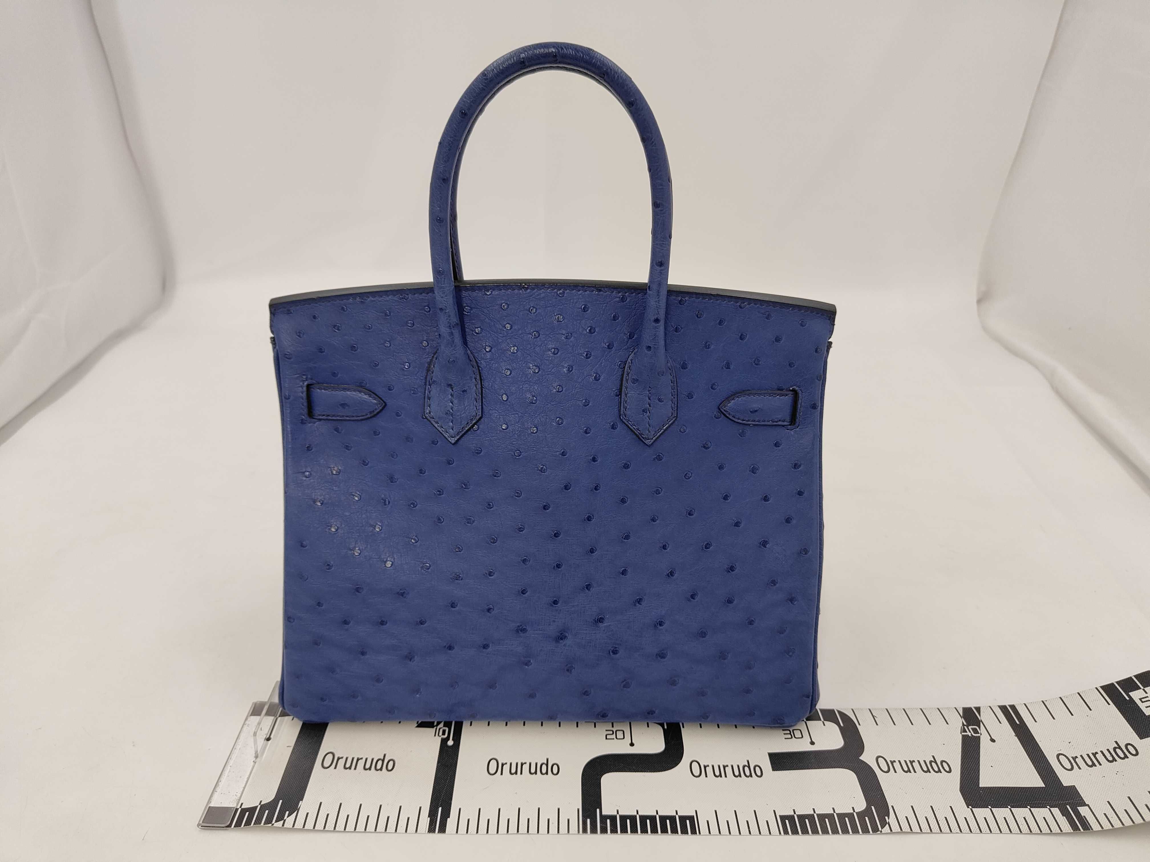 Birkin 30 Ostrich Leather Handbag with Stamped Design, Padlock, Clochette, and Key — view 2