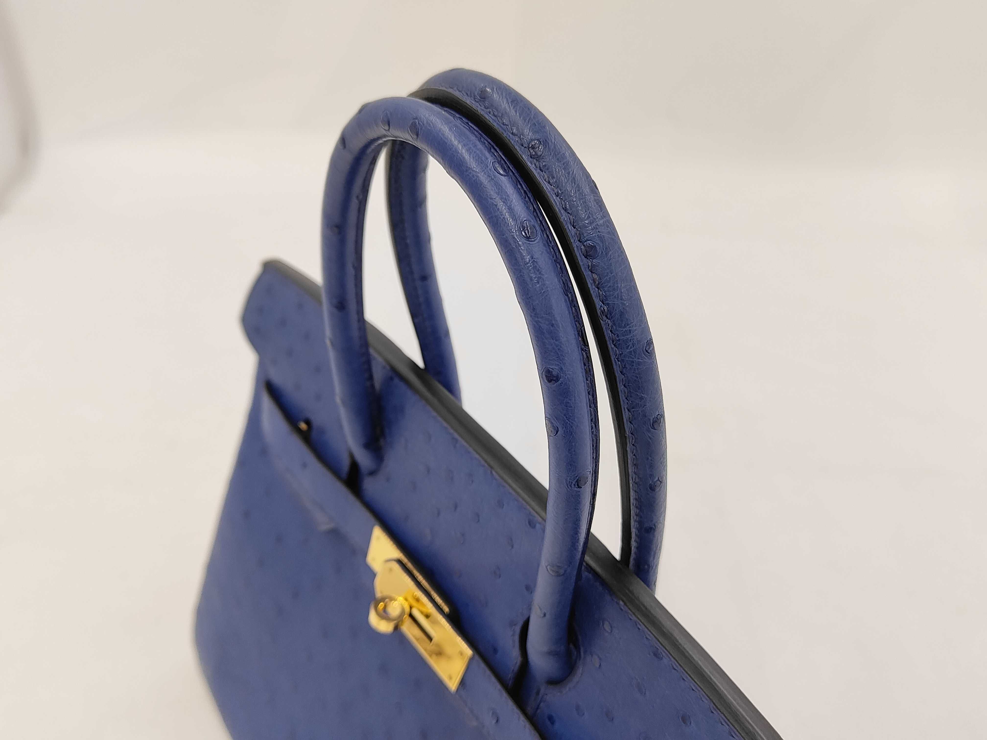 Birkin 30 Ostrich Leather Handbag with Stamped Design, Padlock, Clochette, and Key — view 5
