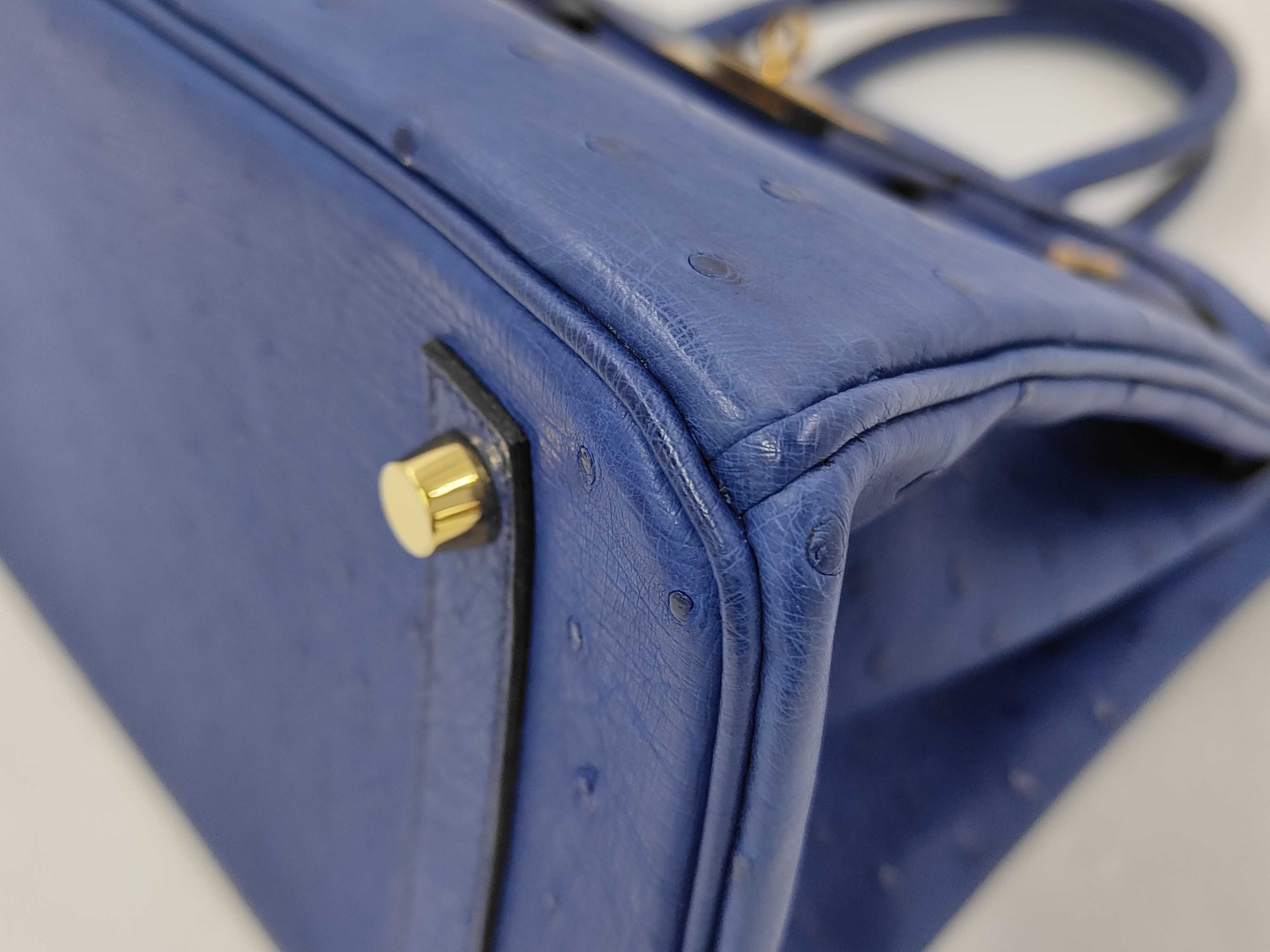 Birkin 30 Ostrich Leather Handbag with Stamped Design, Padlock, Clochette, and Key — view 7