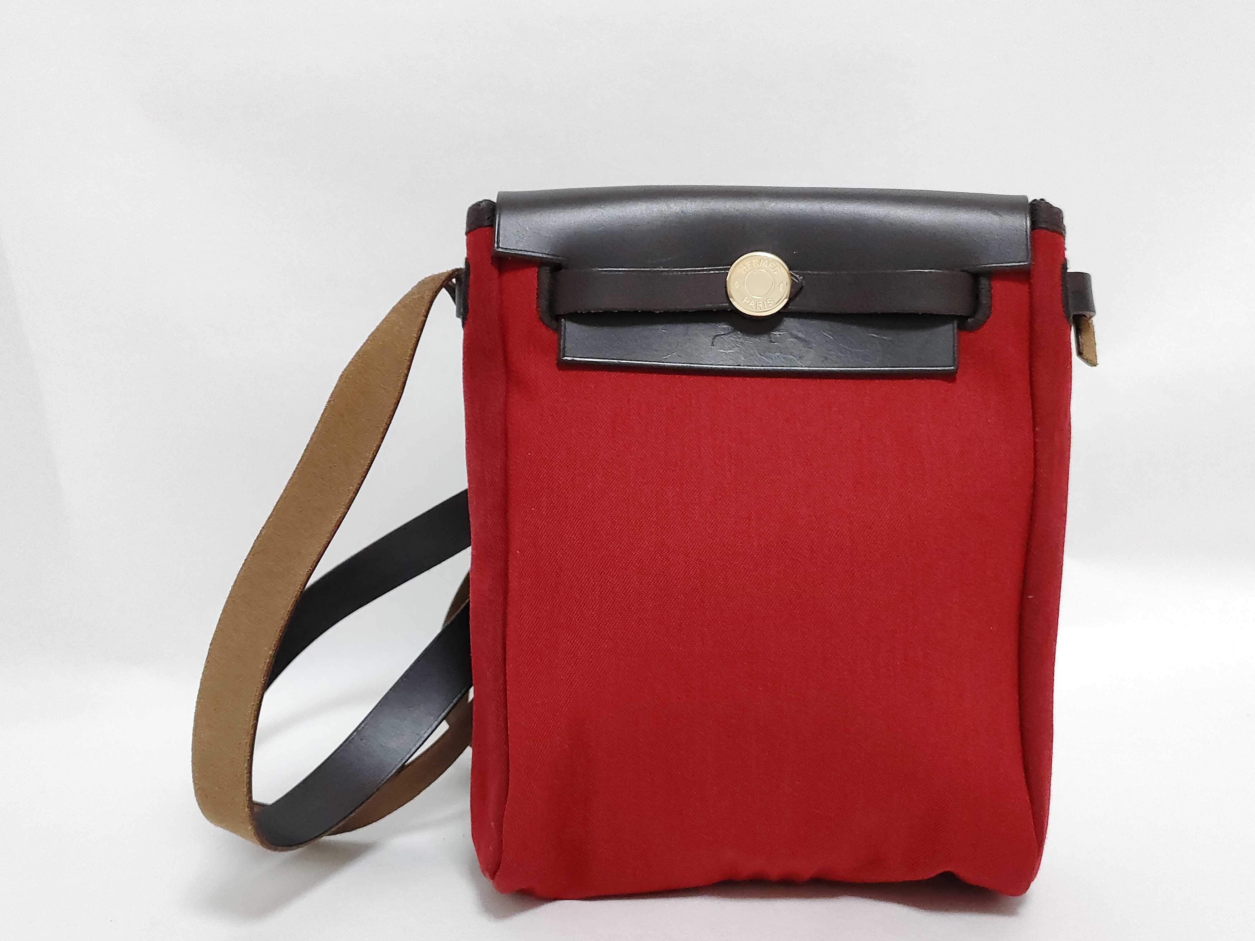 Herbag TPM Shoulder Bag Canvas Leather Red Shoulder Bag