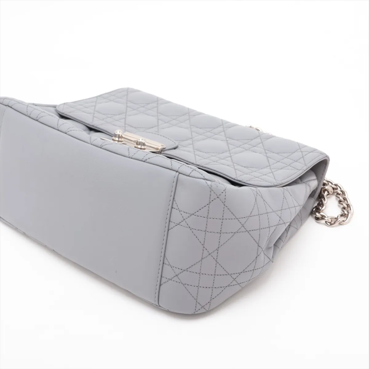 Cannage New Rock Leather Chain Shoulder Bag, Gray — view 3