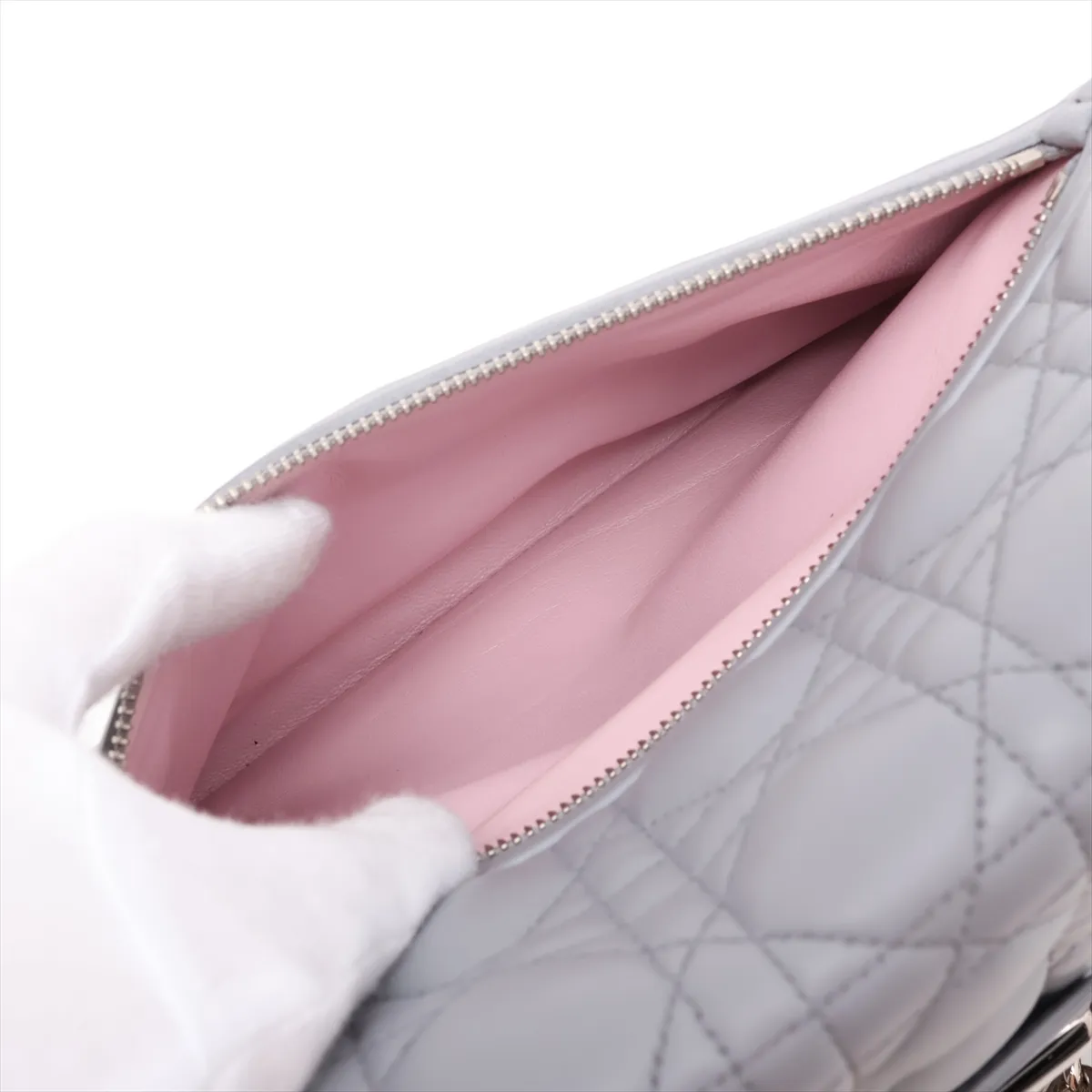 Cannage New Rock Leather Chain Shoulder Bag, Gray — view 9