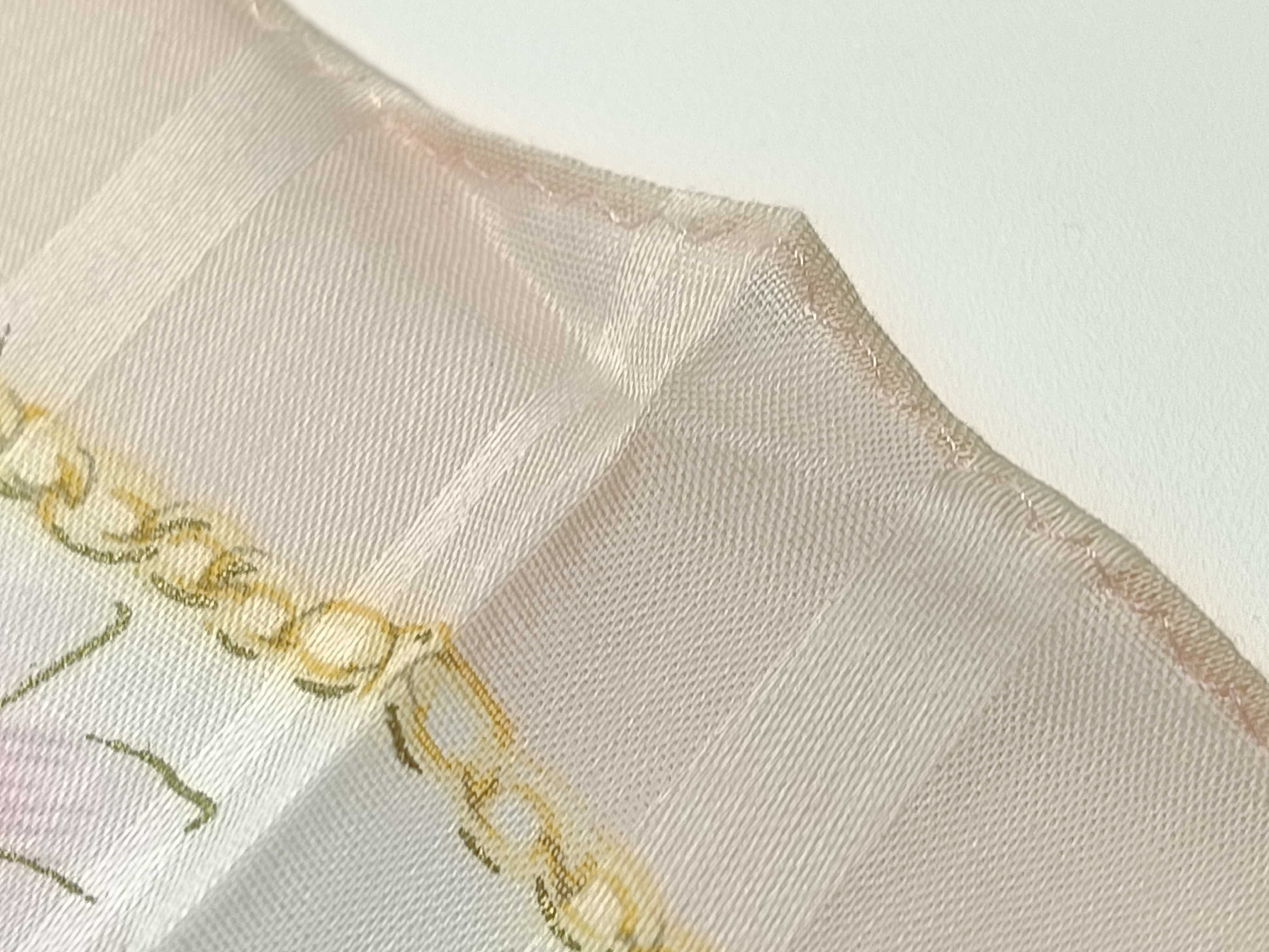 handkerchief scarf with sticker, emblem, logo chain, floral pattern, pink, and other accessories. — view 9