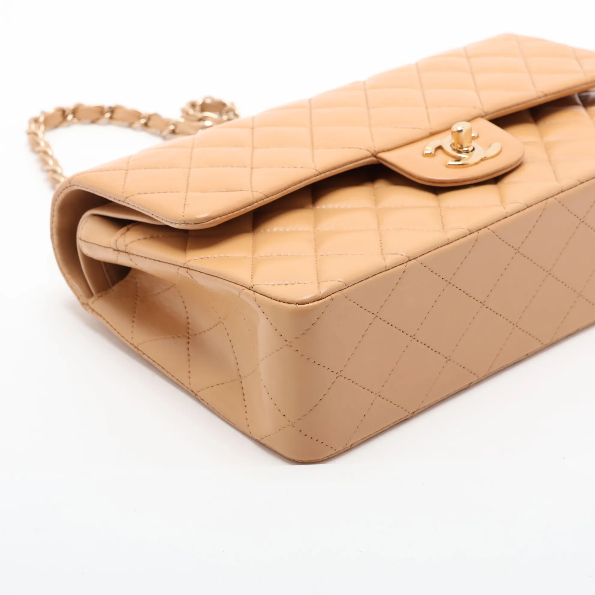 Matelassé 25 Leather Double Flap Double Chain Bag, Beige, Gold Hardware, 7272451, Series 7, A01112 — view 4