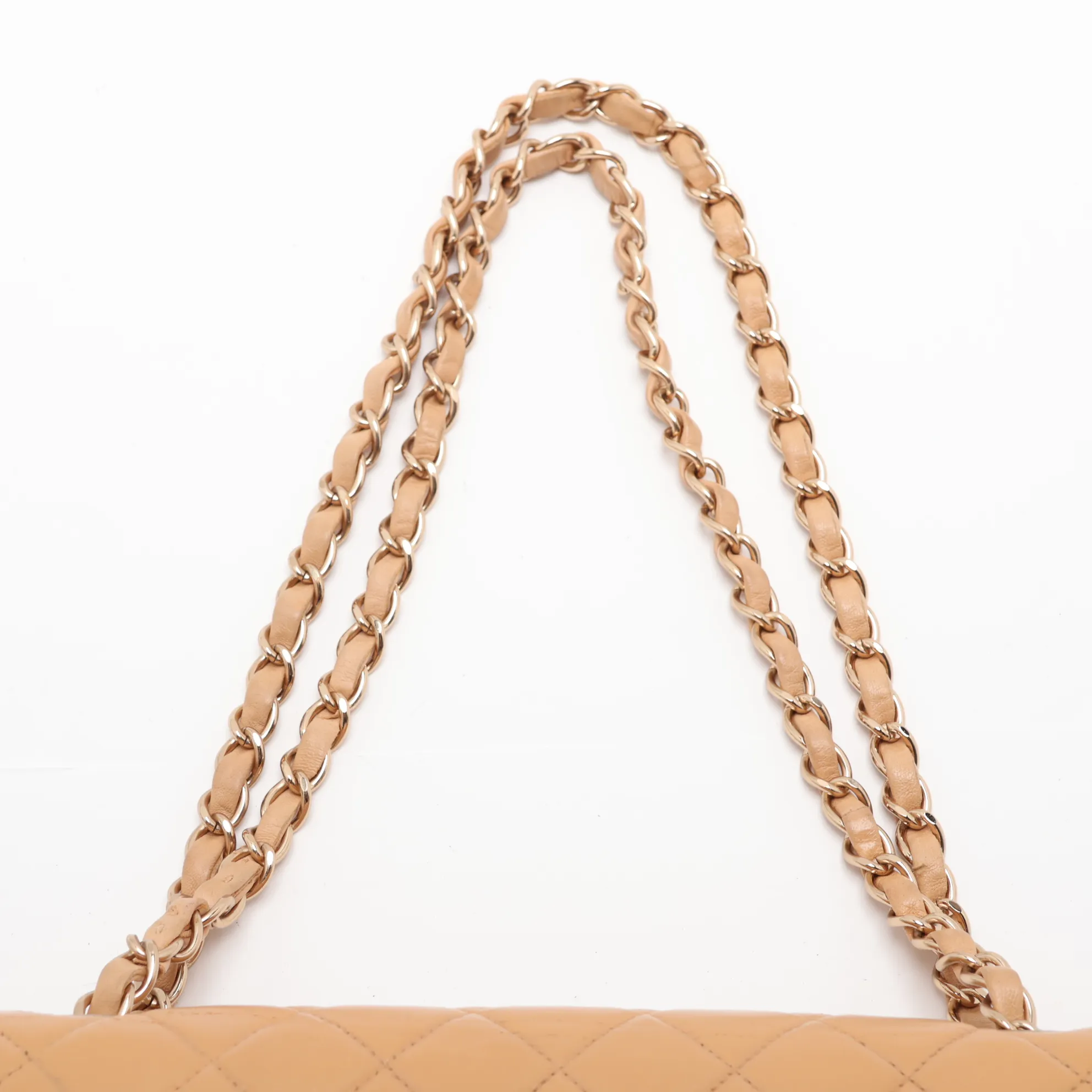 Matelassé 25 Leather Double Flap Double Chain Bag, Beige, Gold Hardware, 7272451, Series 7, A01112 — view 6