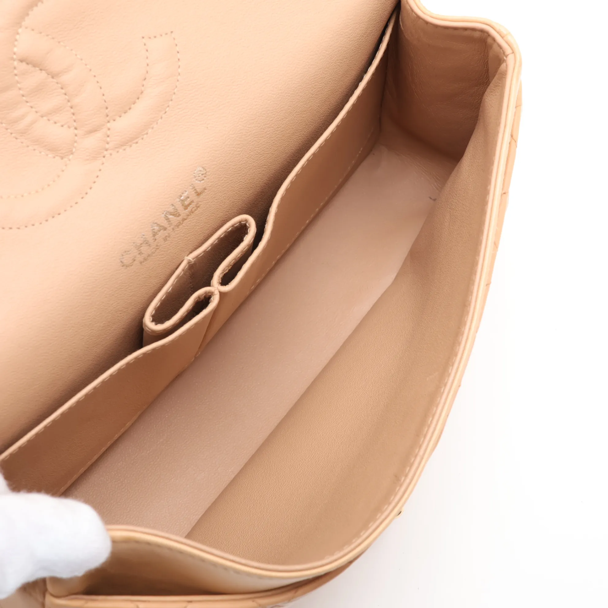Matelassé 25 Leather Double Flap Double Chain Bag, Beige, Gold Hardware, 7272451, Series 7, A01112 — view 7