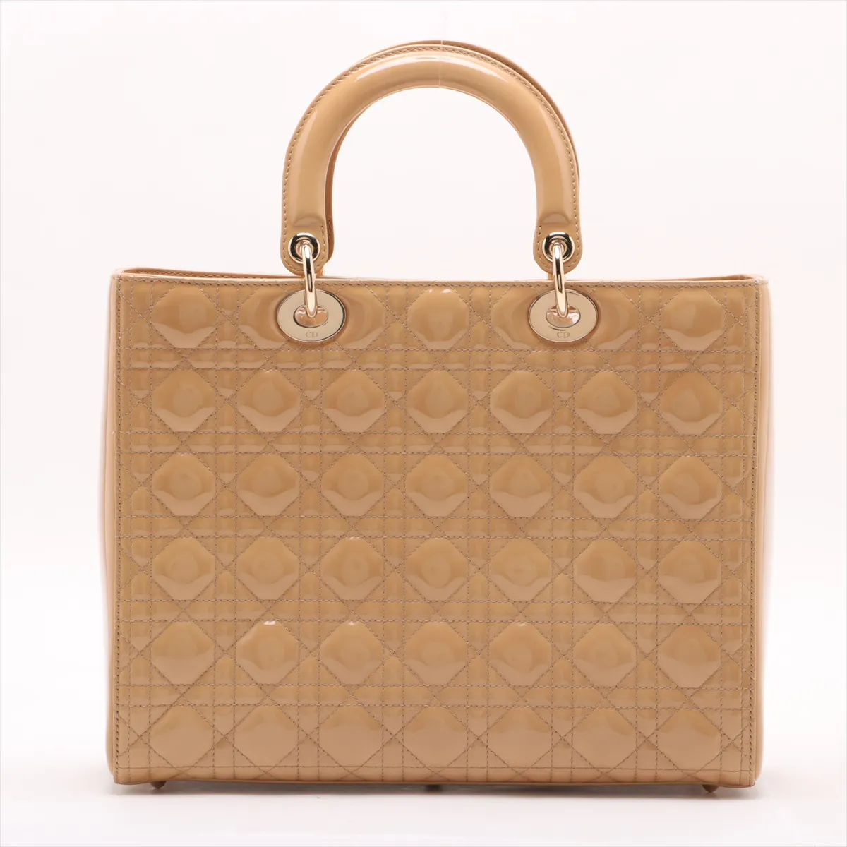 Lady Dior Cannage Large Patent Leather 2WAY Handbag Beige B Mark — view 2
