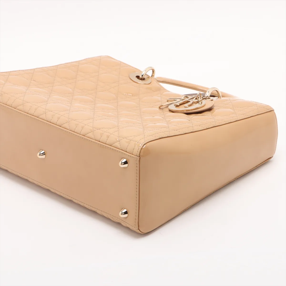 Lady Dior Cannage Large Patent Leather 2WAY Handbag Beige B Mark — view 3
