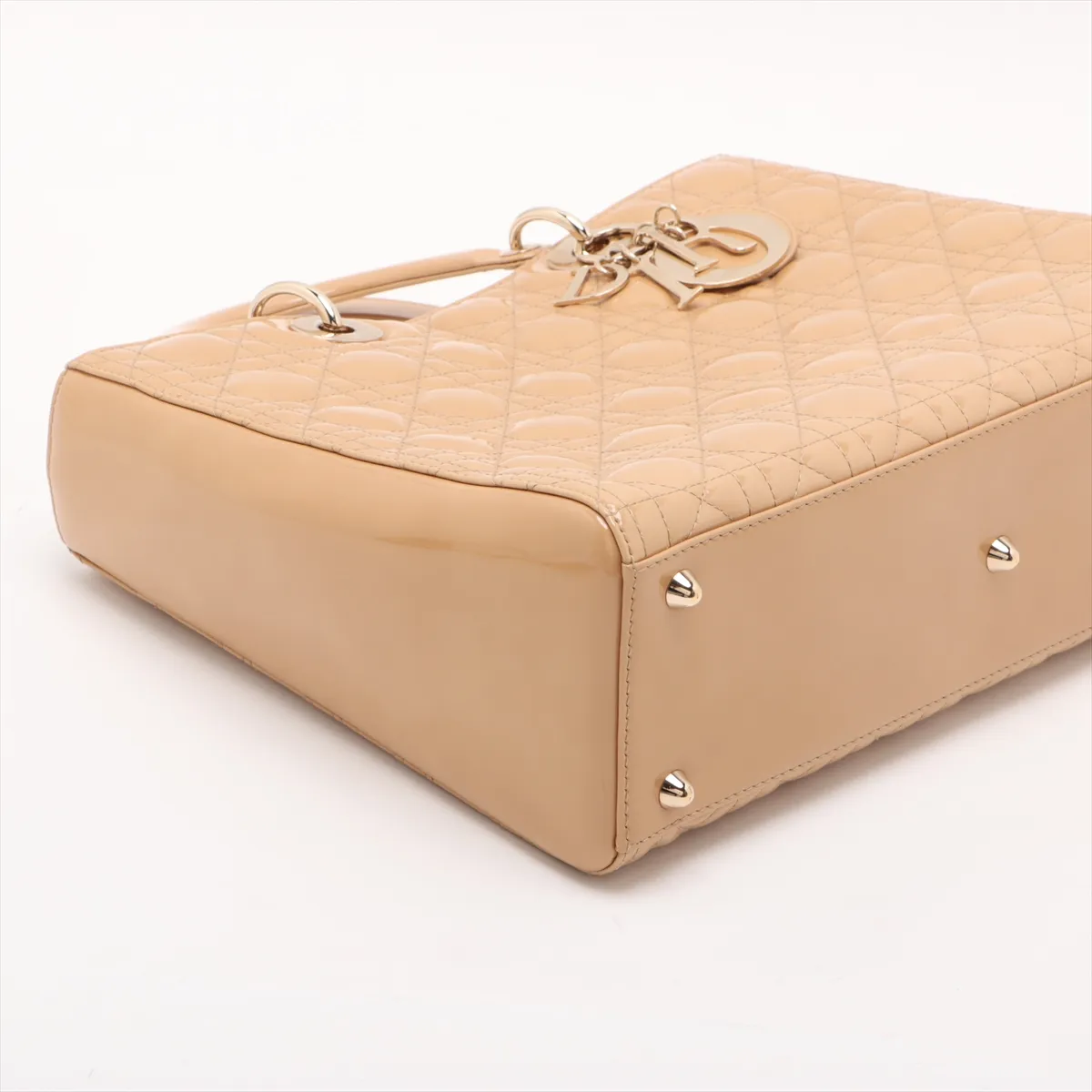 Lady Dior Cannage Large Patent Leather 2WAY Handbag Beige B Mark — view 4