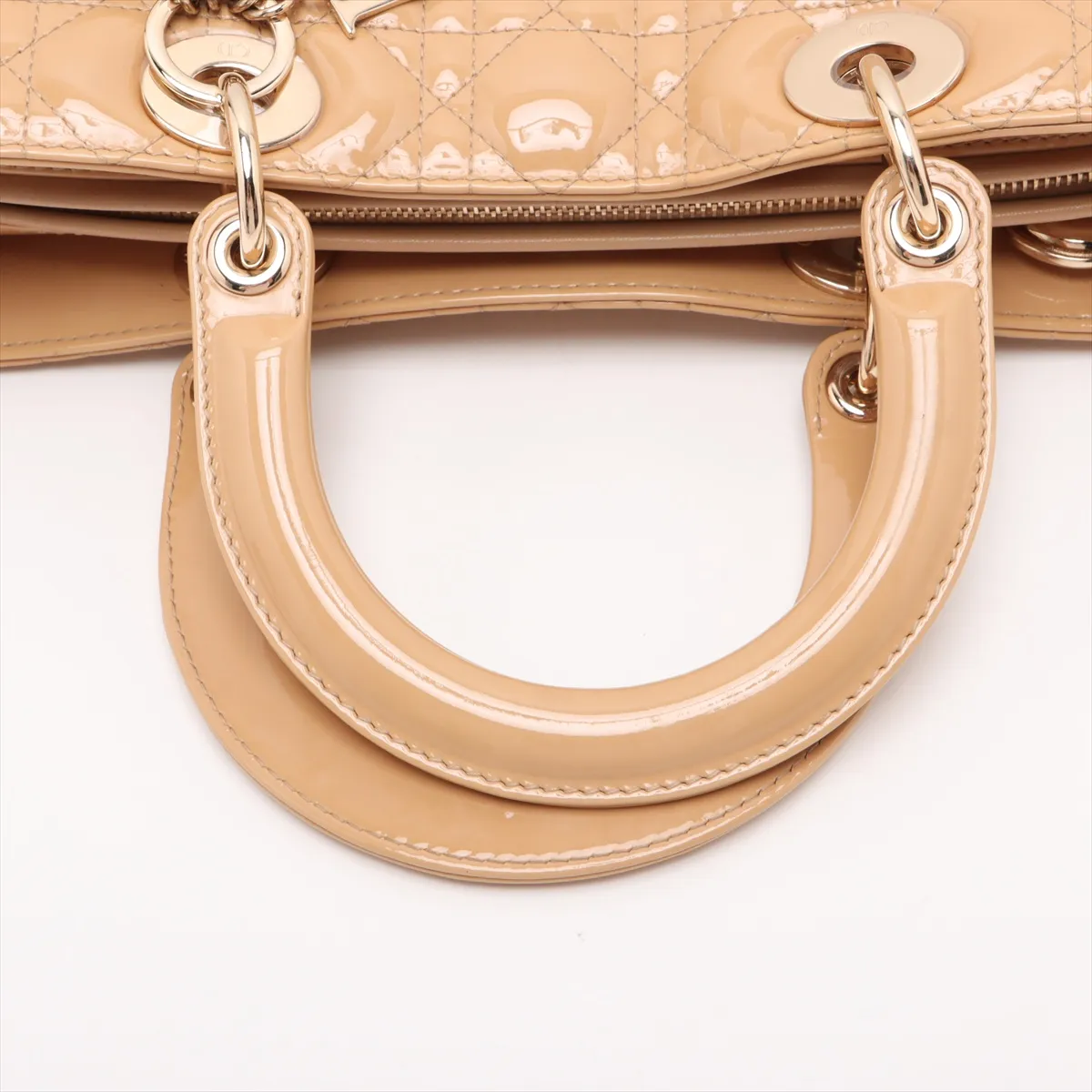 Lady Dior Cannage Large Patent Leather 2WAY Handbag Beige B Mark — view 5