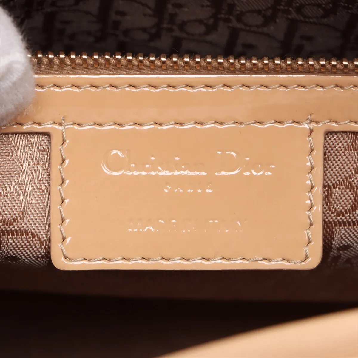 Lady Dior Cannage Large Patent Leather 2WAY Handbag Beige B Mark — view 10