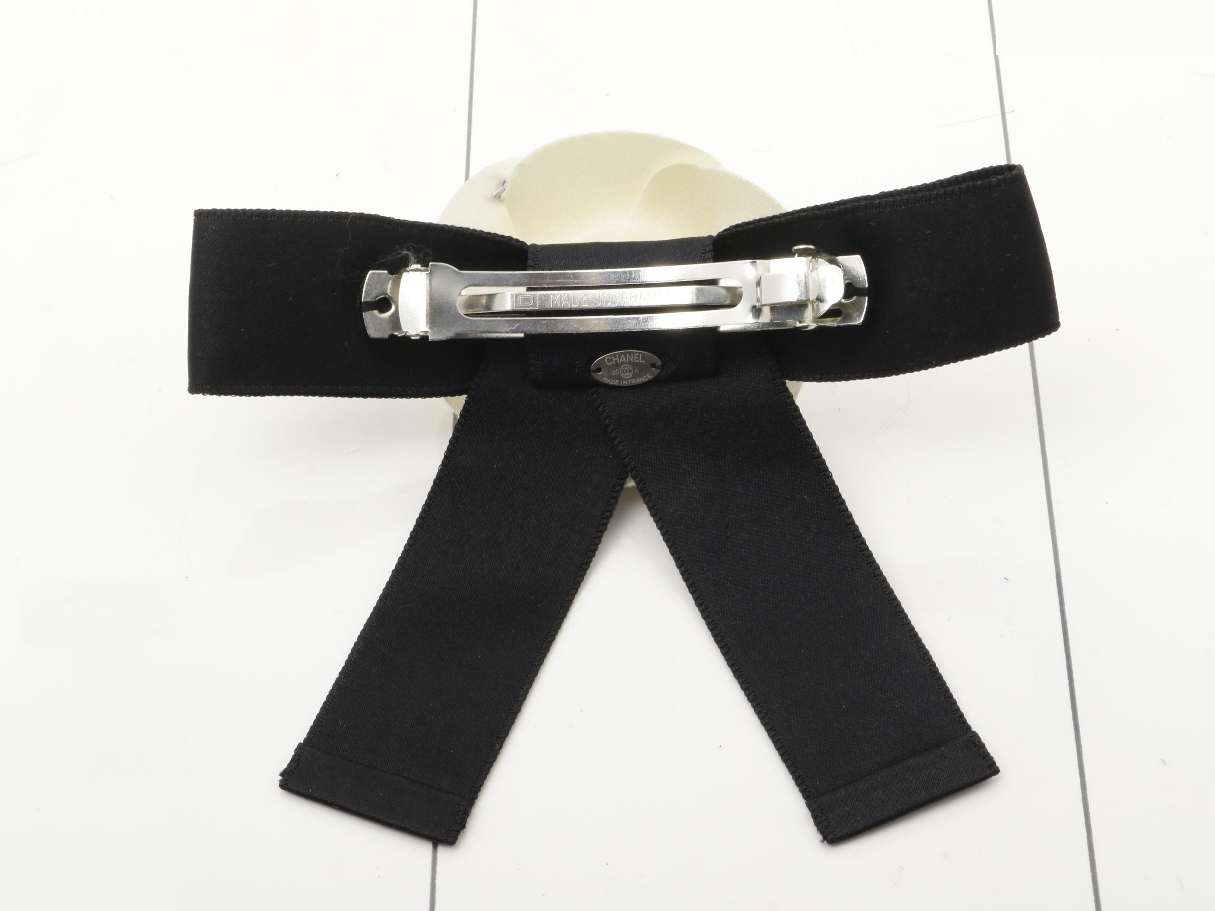 Coco Mark Camellia Barrette, with embellishments, 20A, White/Black — view 2