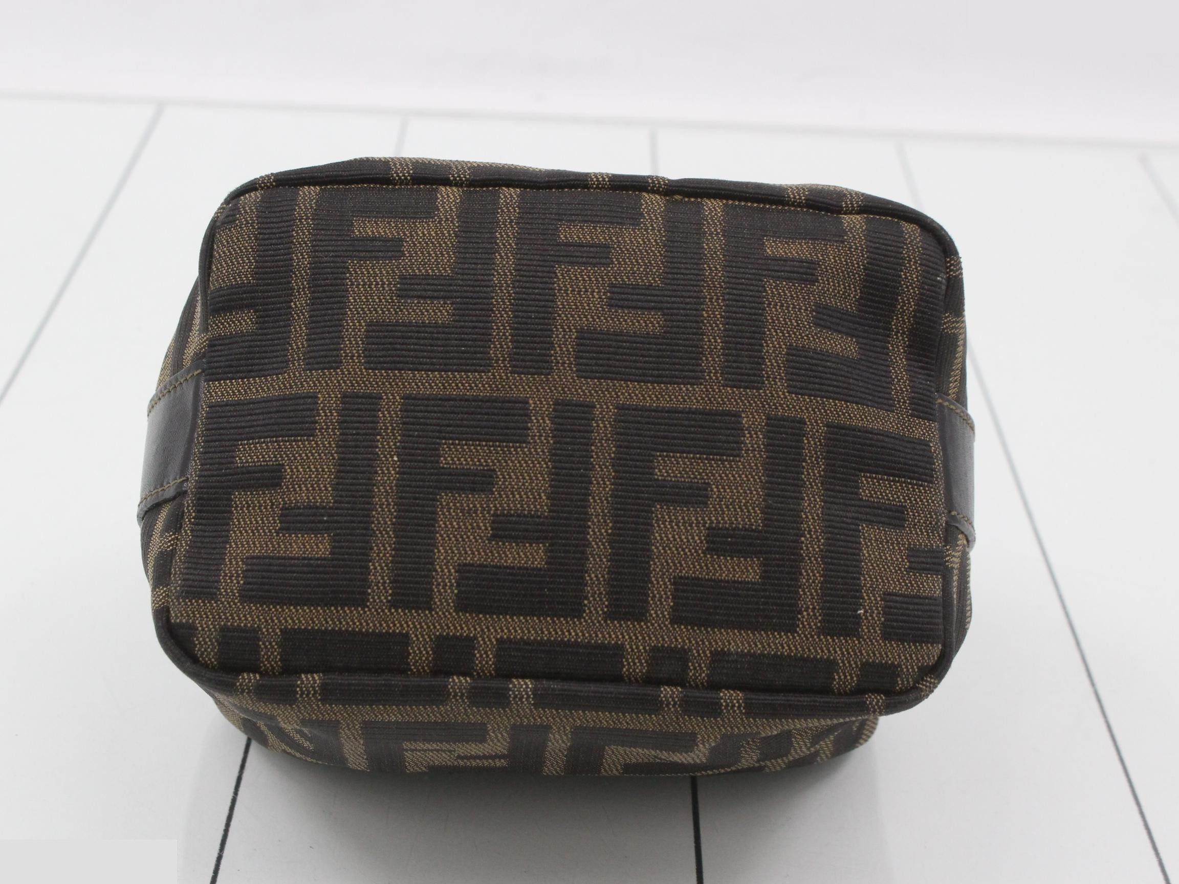 Canvas/Leather Zucca Vanity Pouch, Brown — view 3
