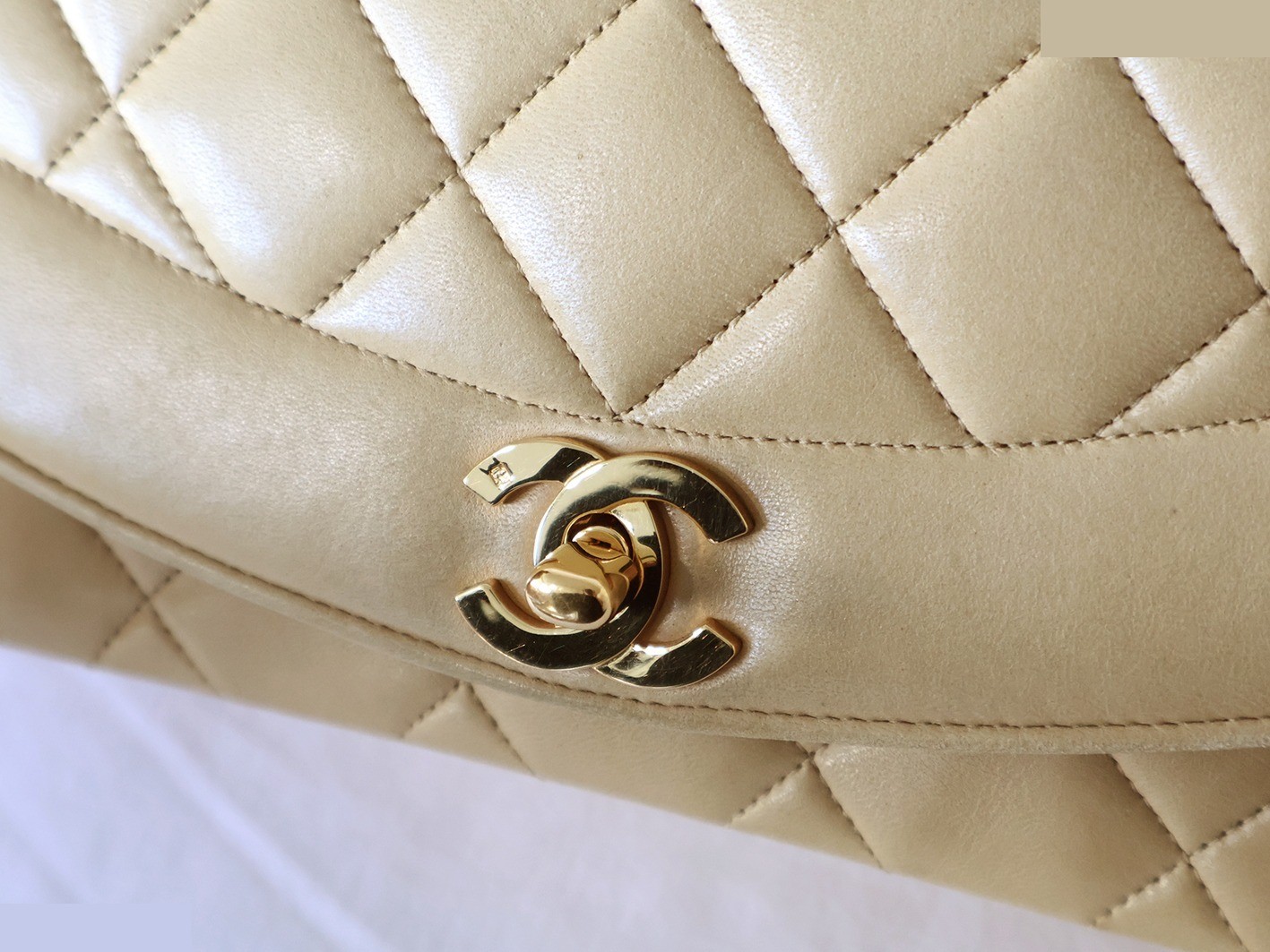 Diana 22 Lambskin Chain Shoulder Bag, Beige — view 8