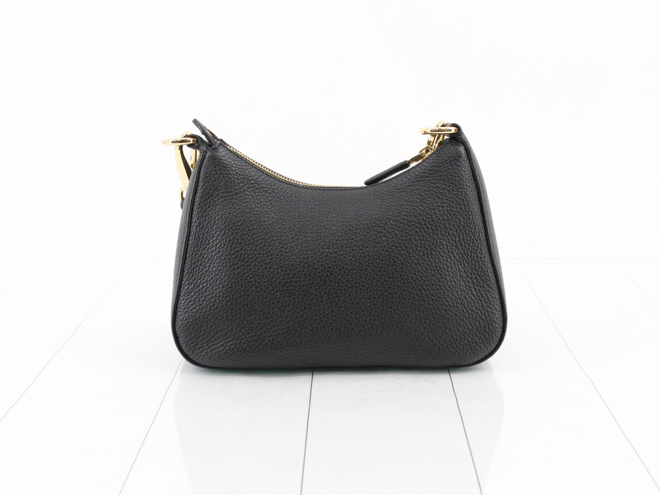 Leather, Gold Hardware, 2-Way Shoulder Bag, Black — view 2