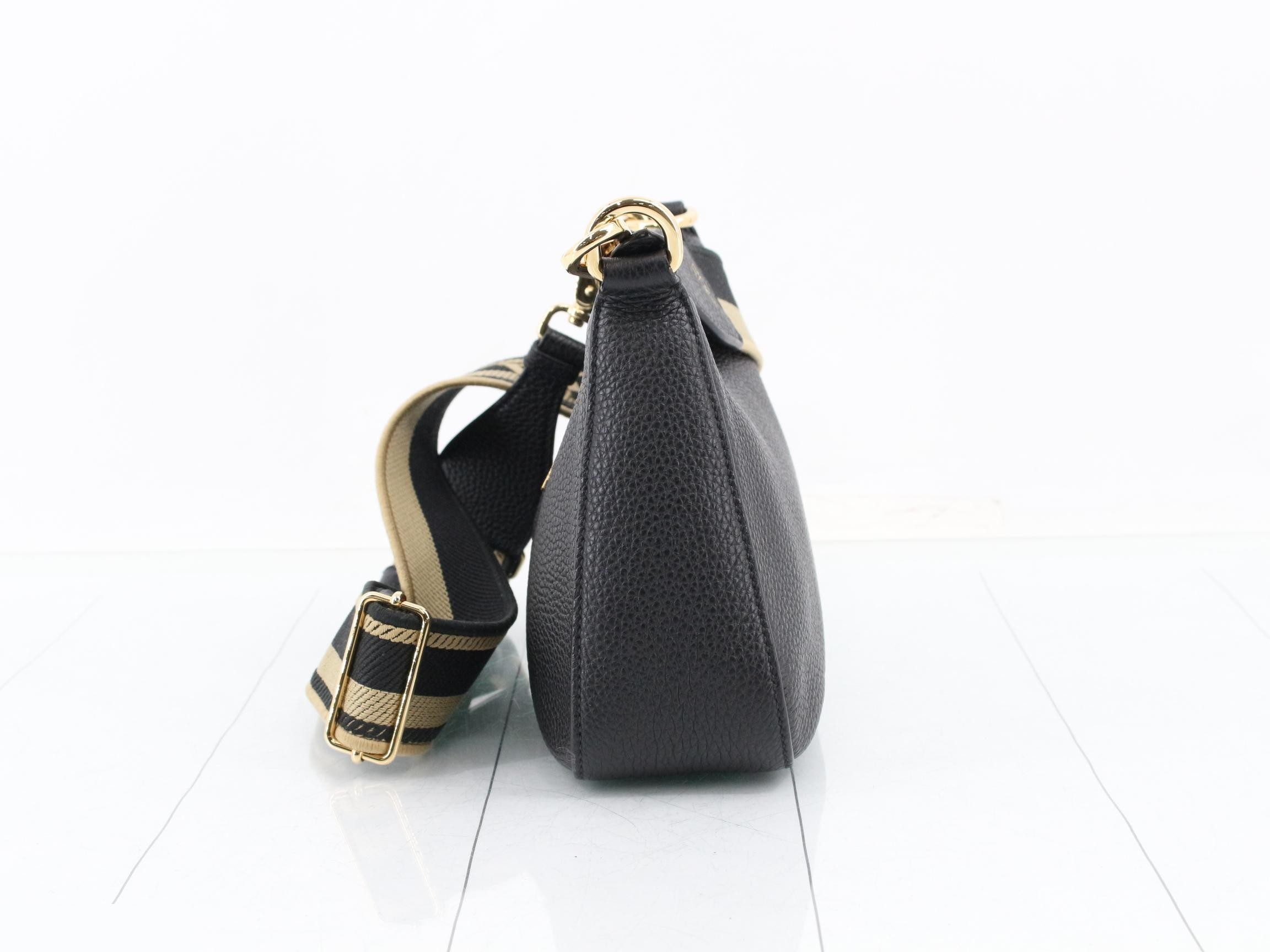 Leather, Gold Hardware, 2-Way Shoulder Bag, Black — view 3