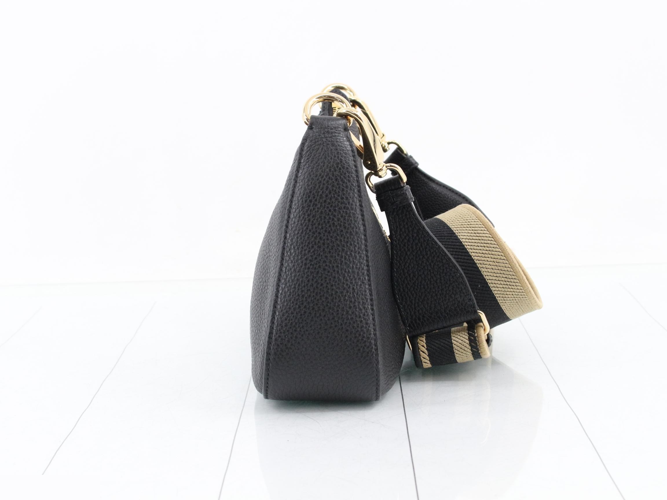Leather, Gold Hardware, 2-Way Shoulder Bag, Black — view 4