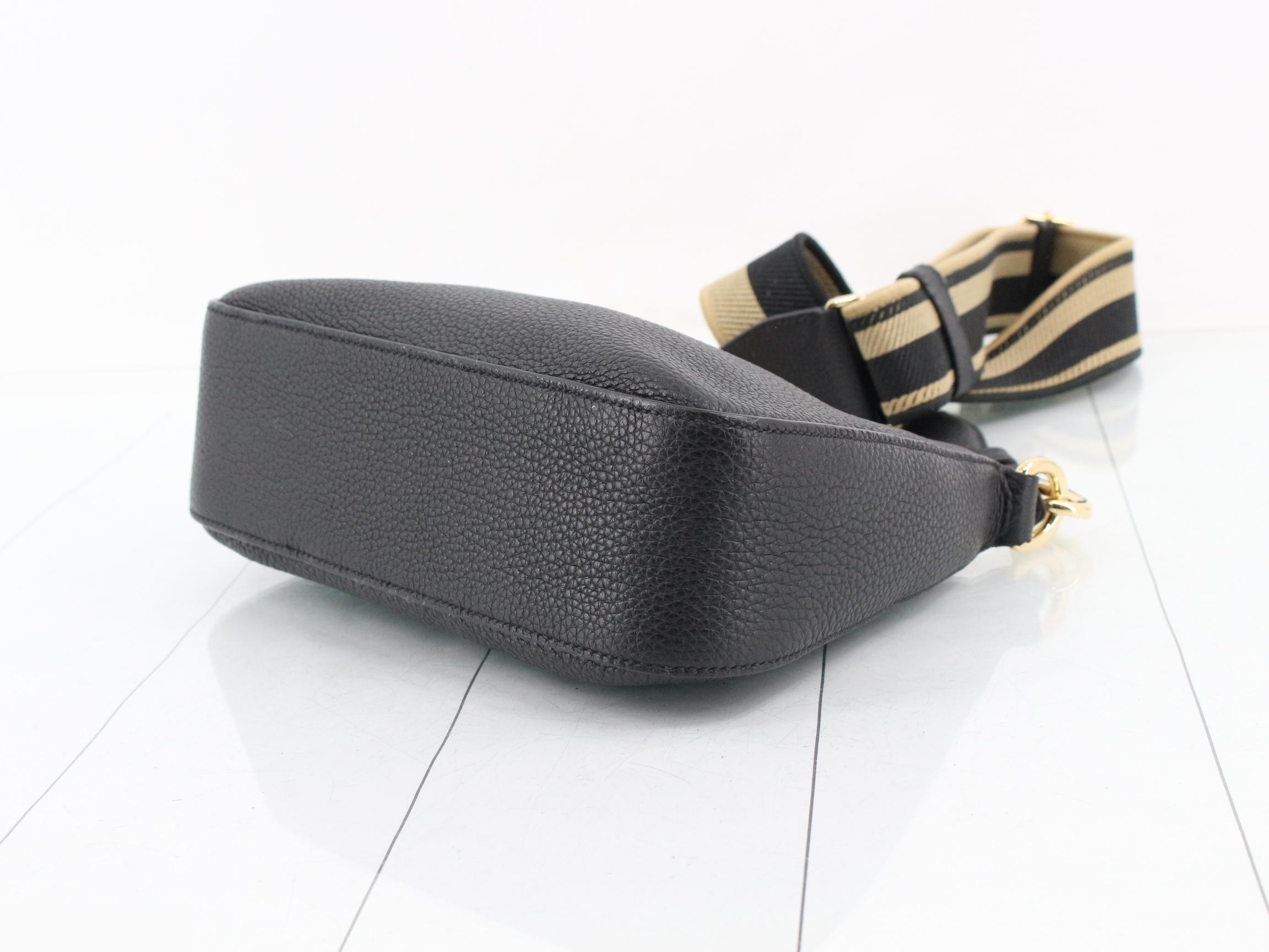 Leather, Gold Hardware, 2-Way Shoulder Bag, Black — view 6