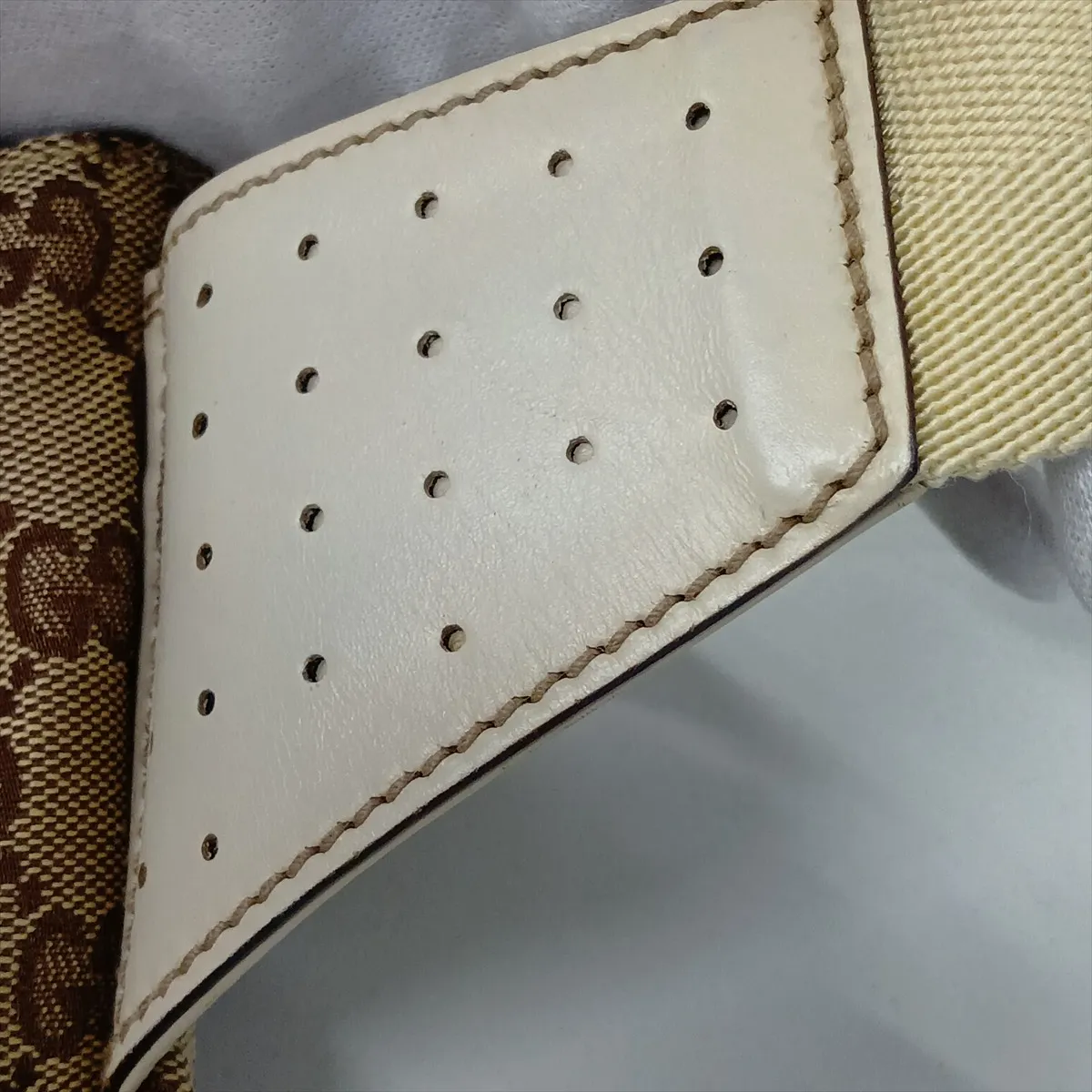 GG Canvas x Leather Waist Pouch Beige 145851 — view 12