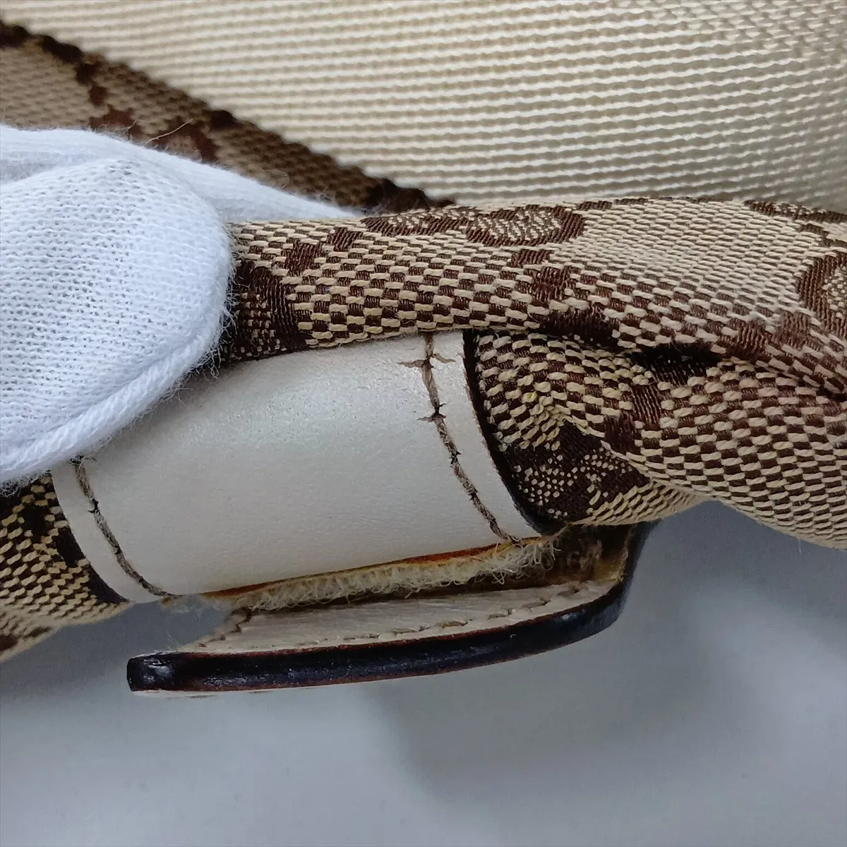 GG Canvas x Leather Waist Pouch Beige 145851 — view 13
