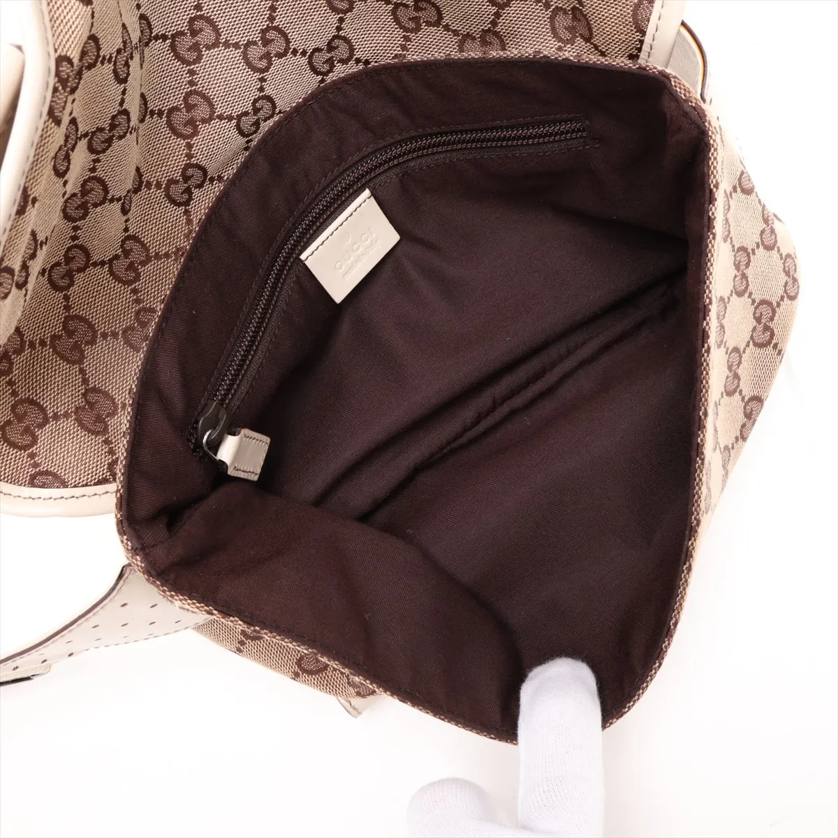 GG Canvas x Leather Waist Pouch Beige 145851 — view 6