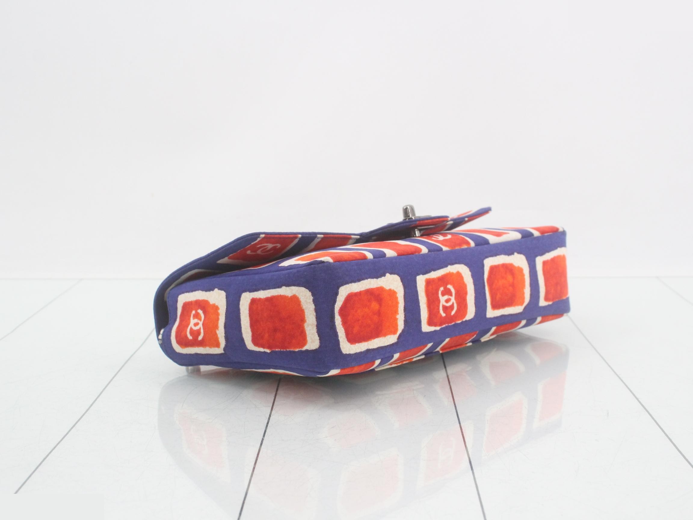 Single flap silk chain shoulder bag, blue x orange x white — view 5