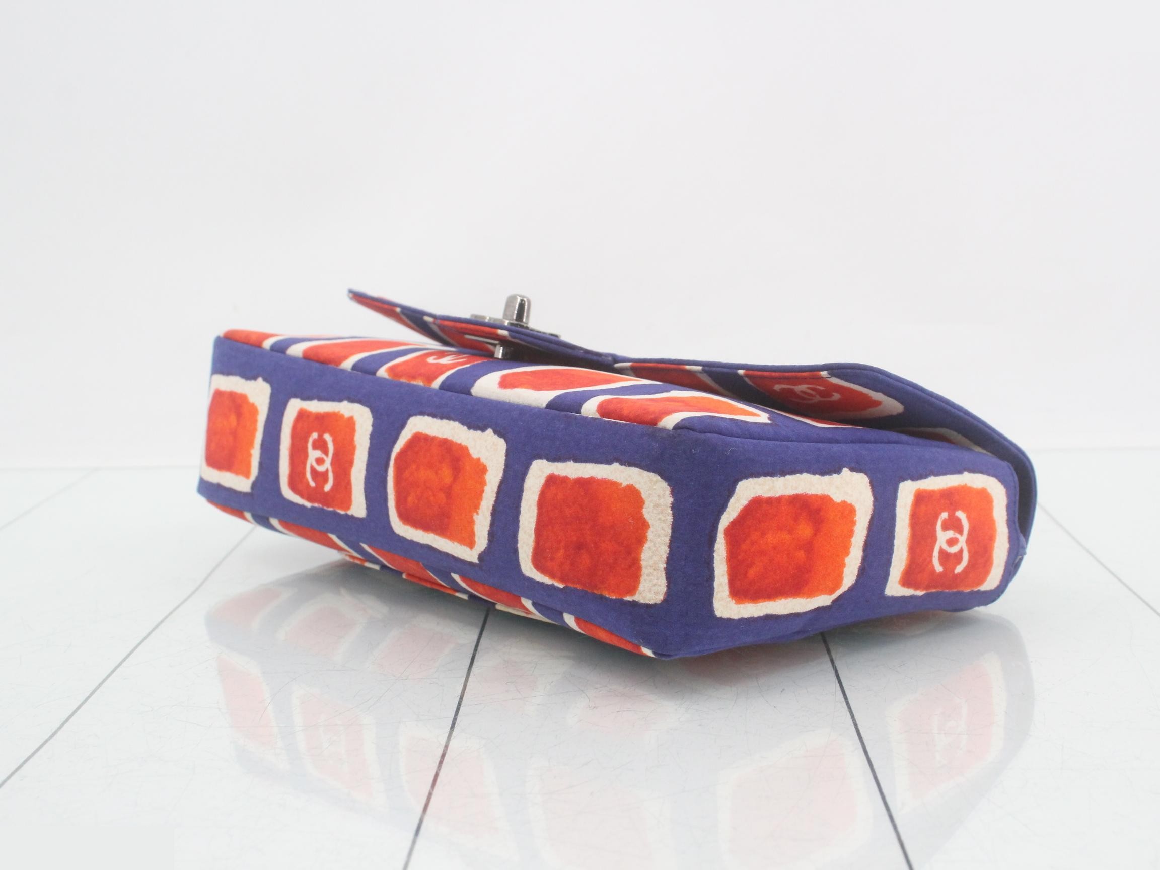 Single flap silk chain shoulder bag, blue x orange x white — view 6