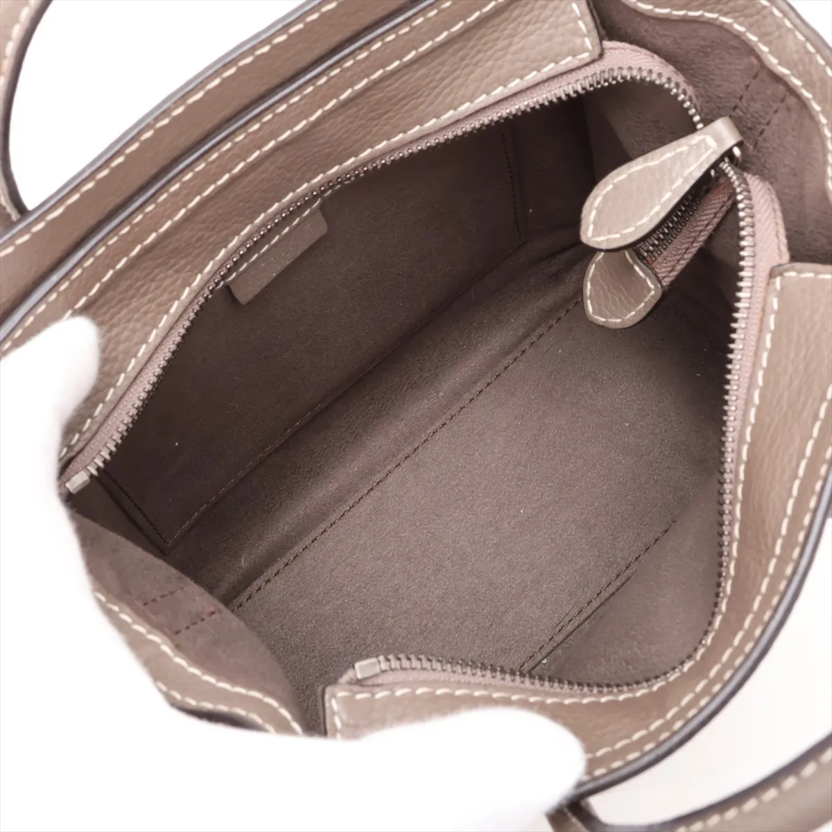 Luggage Nano Shopper Leather 2-Way Handbag, Greige — view 8