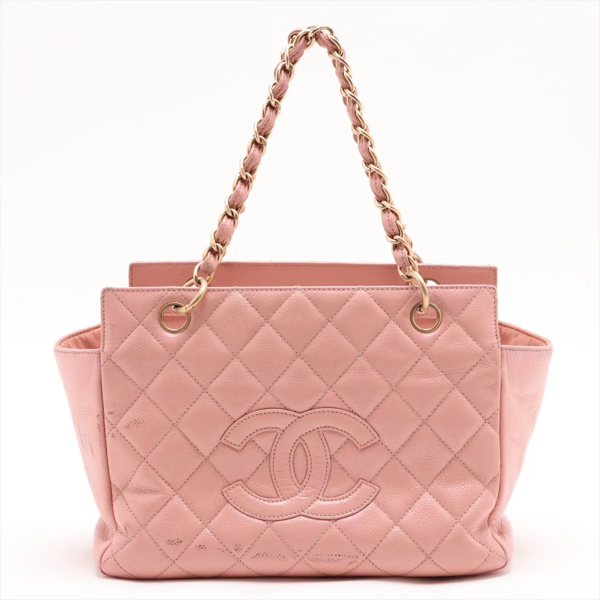 Matelassé Caviar Skin Chain Handbag, Pink with Gold Hardware, 6402891, Series 6