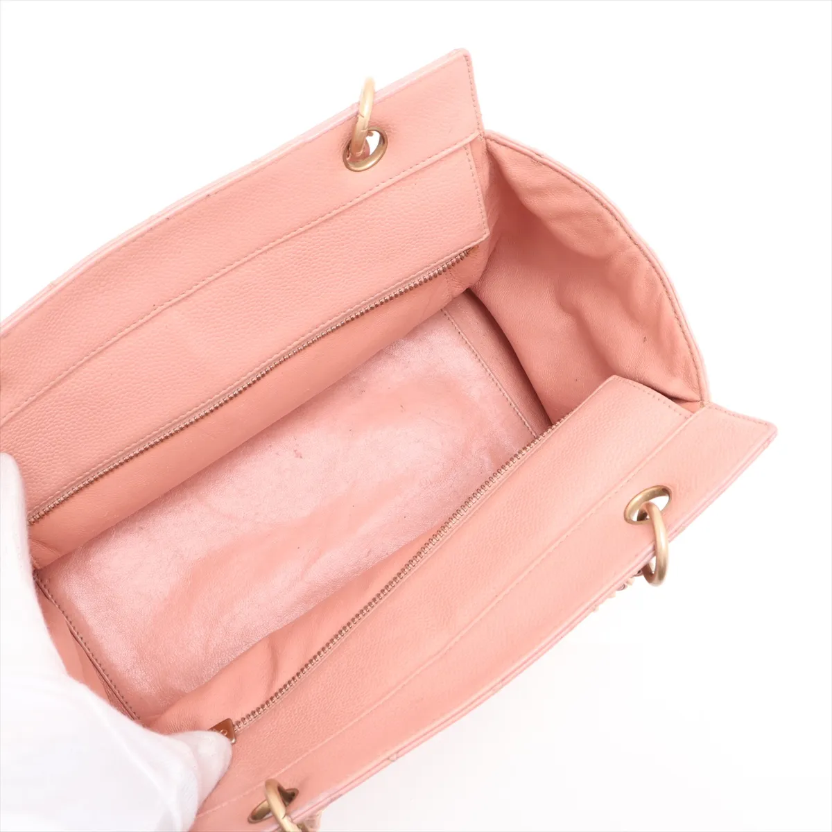 Matelassé Caviar Skin Chain Handbag, Pink with Gold Hardware, 6402891, Series 6 — view 7