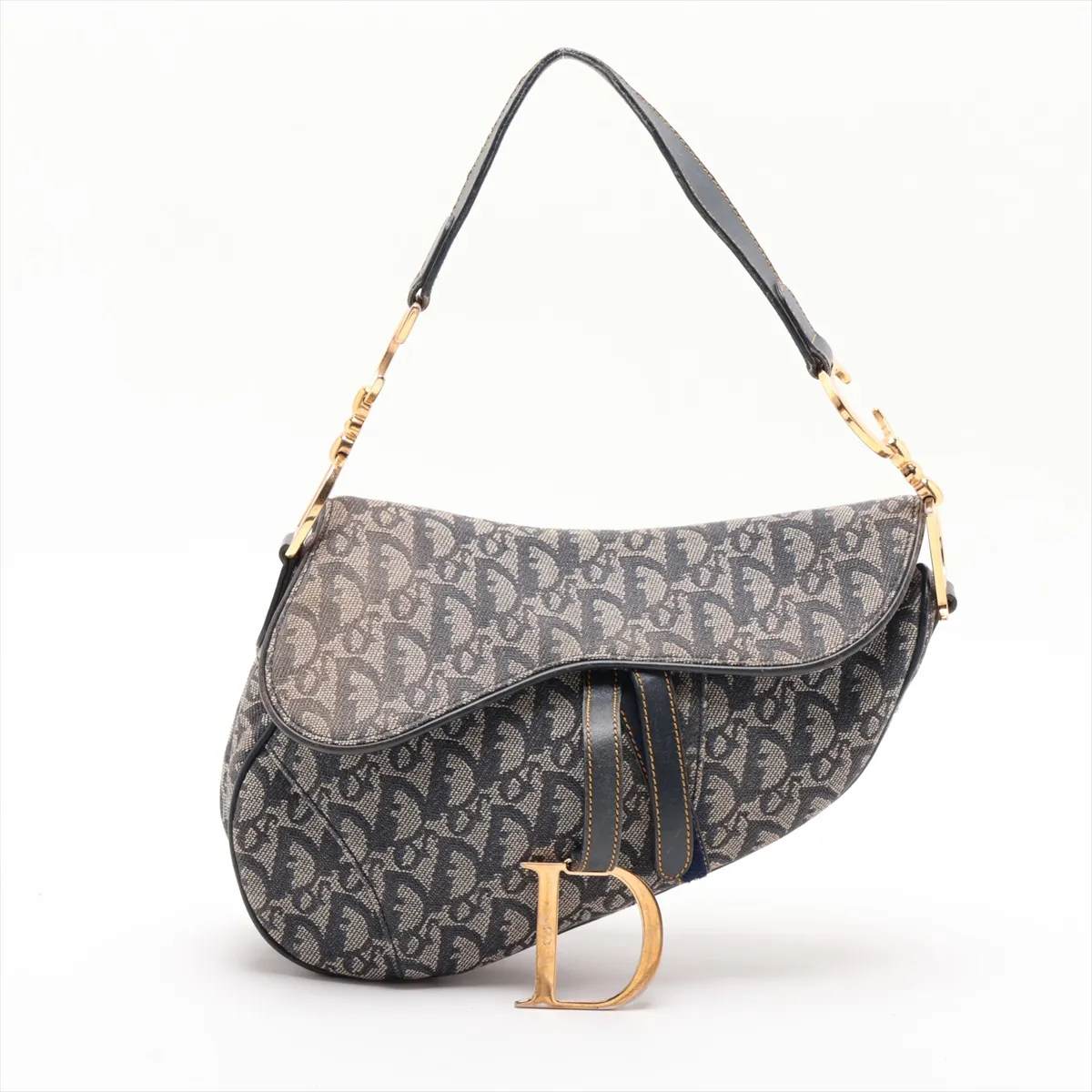 Trotter Saddle Canvas x Leather Shoulder Bag, Beige x Navy, Unsigned Guarantee Card