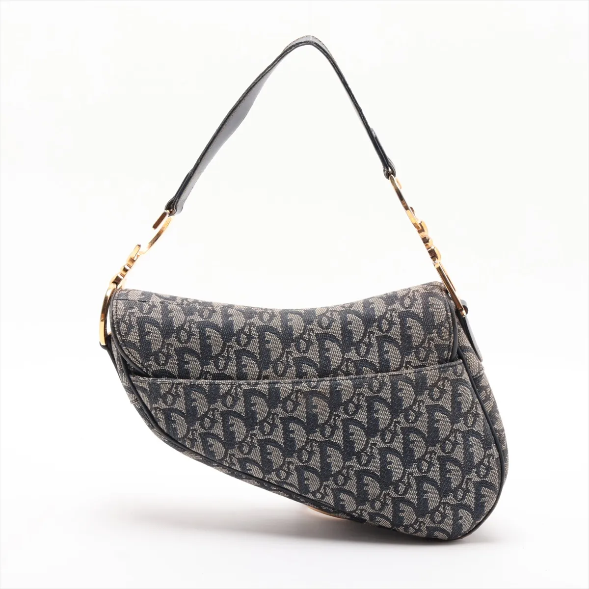 Trotter Saddle Canvas x Leather Shoulder Bag, Beige x Navy, Unsigned Guarantee Card — view 2