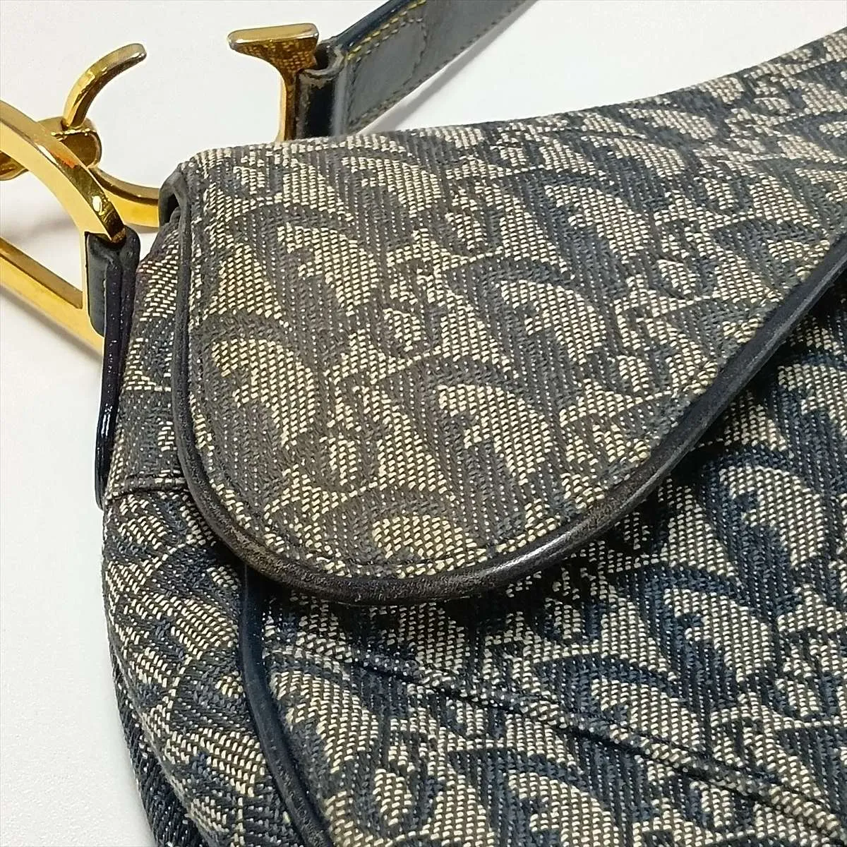 Trotter Saddle Canvas x Leather Shoulder Bag, Beige x Navy, Unsigned Guarantee Card — view 13