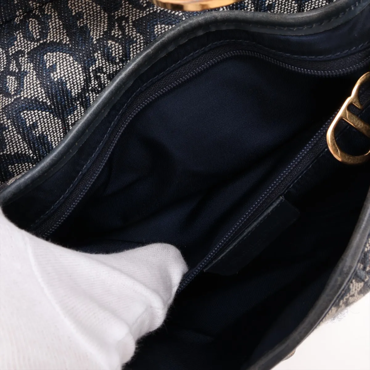 Trotter Saddle Canvas x Leather Shoulder Bag, Beige x Navy, Unsigned Guarantee Card — view 8