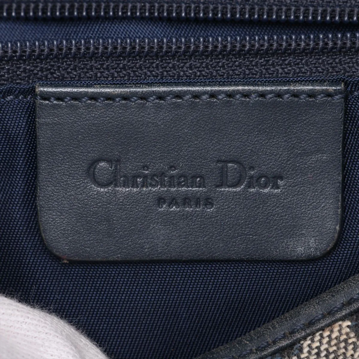 Trotter Saddle Canvas x Leather Shoulder Bag, Beige x Navy, Unsigned Guarantee Card — view 9