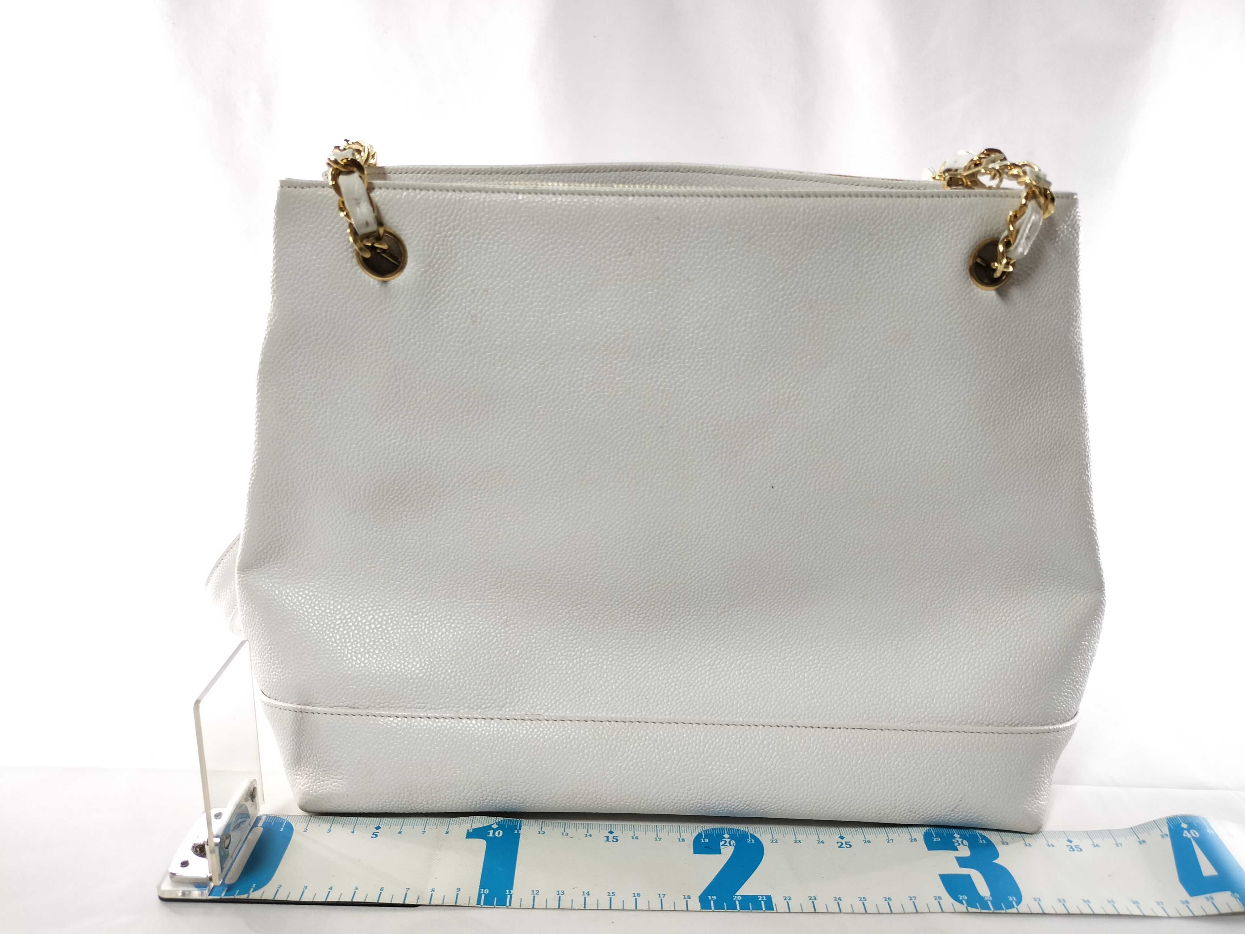 Caviar Skin Large Coco Chain Handbag/Tote, Series 4, White, Fringe Tote Bag — view 2