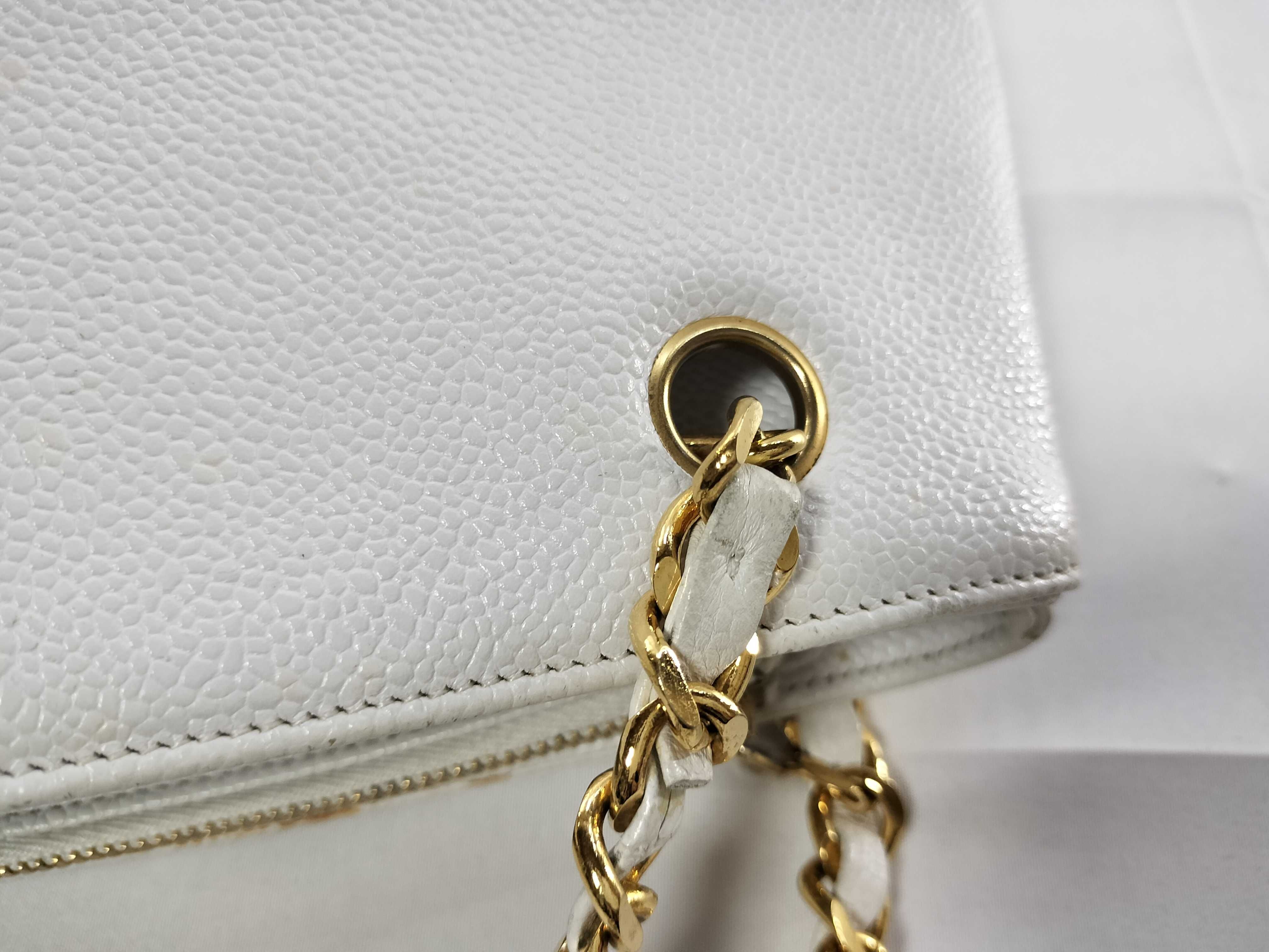 Caviar Skin Large Coco Chain Handbag/Tote, Series 4, White, Fringe Tote Bag — view 5