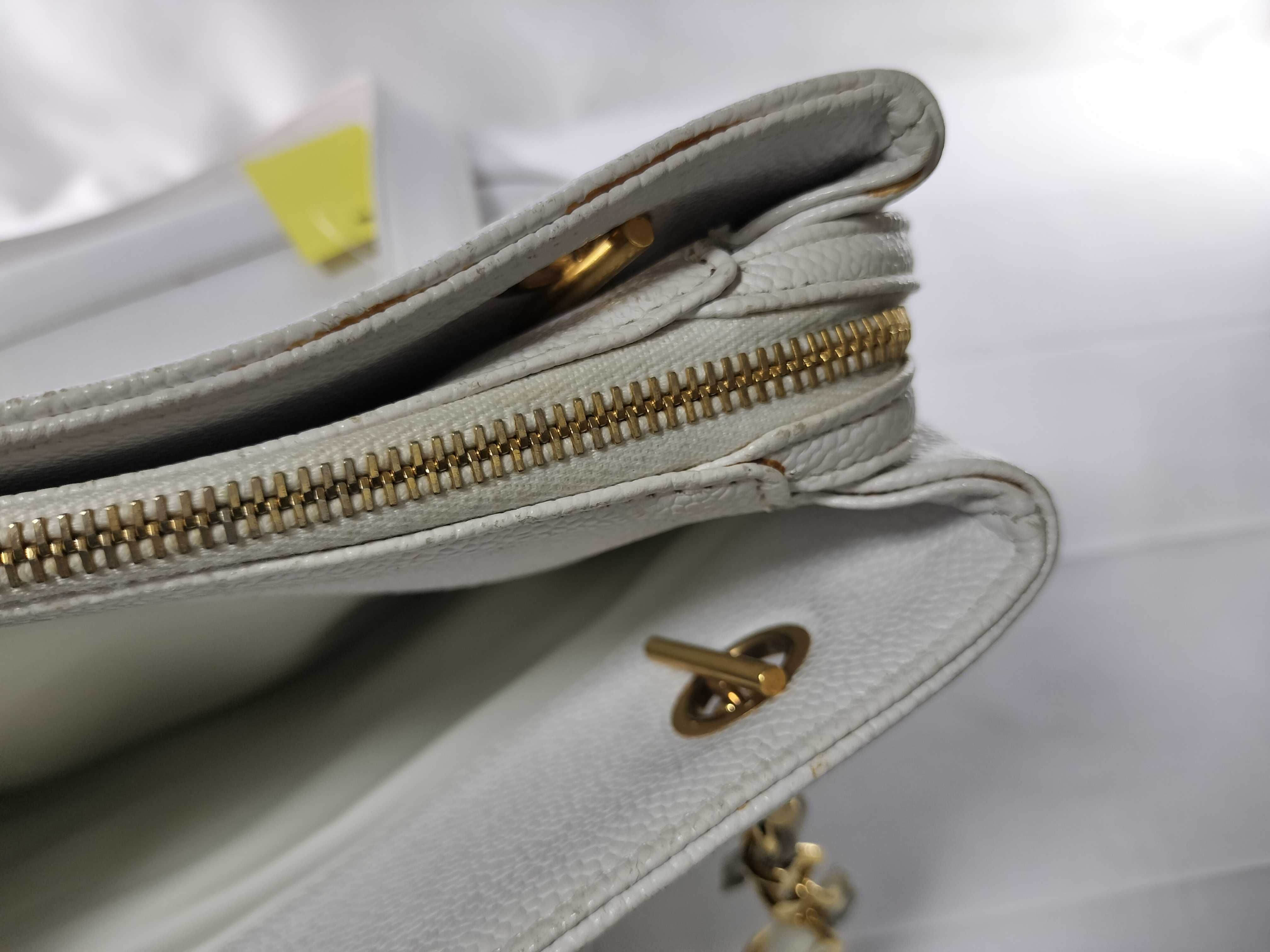 Caviar Skin Large Coco Chain Handbag/Tote, Series 4, White, Fringe Tote Bag — view 8