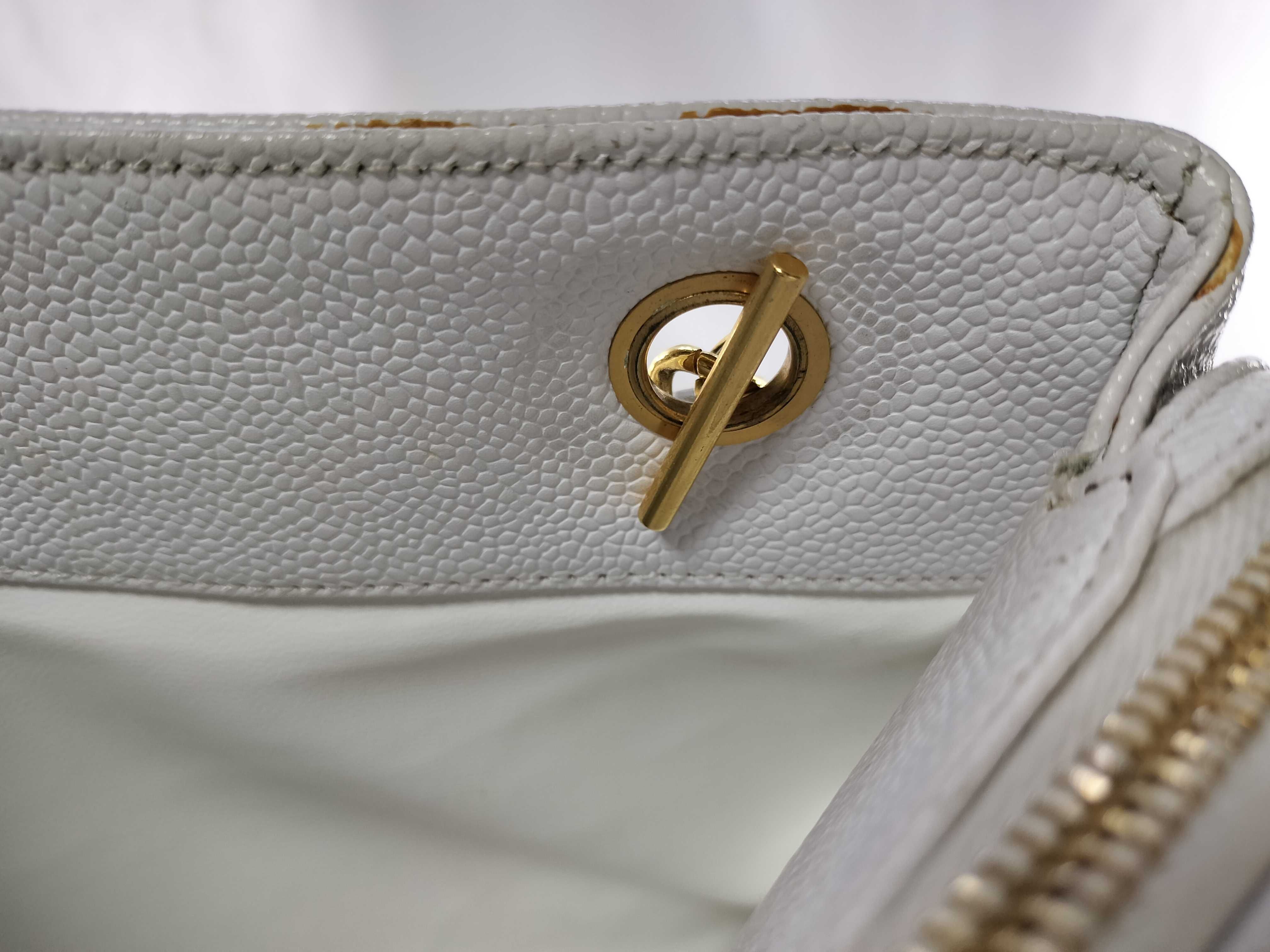 Caviar Skin Large Coco Chain Handbag/Tote, Series 4, White, Fringe Tote Bag — view 9