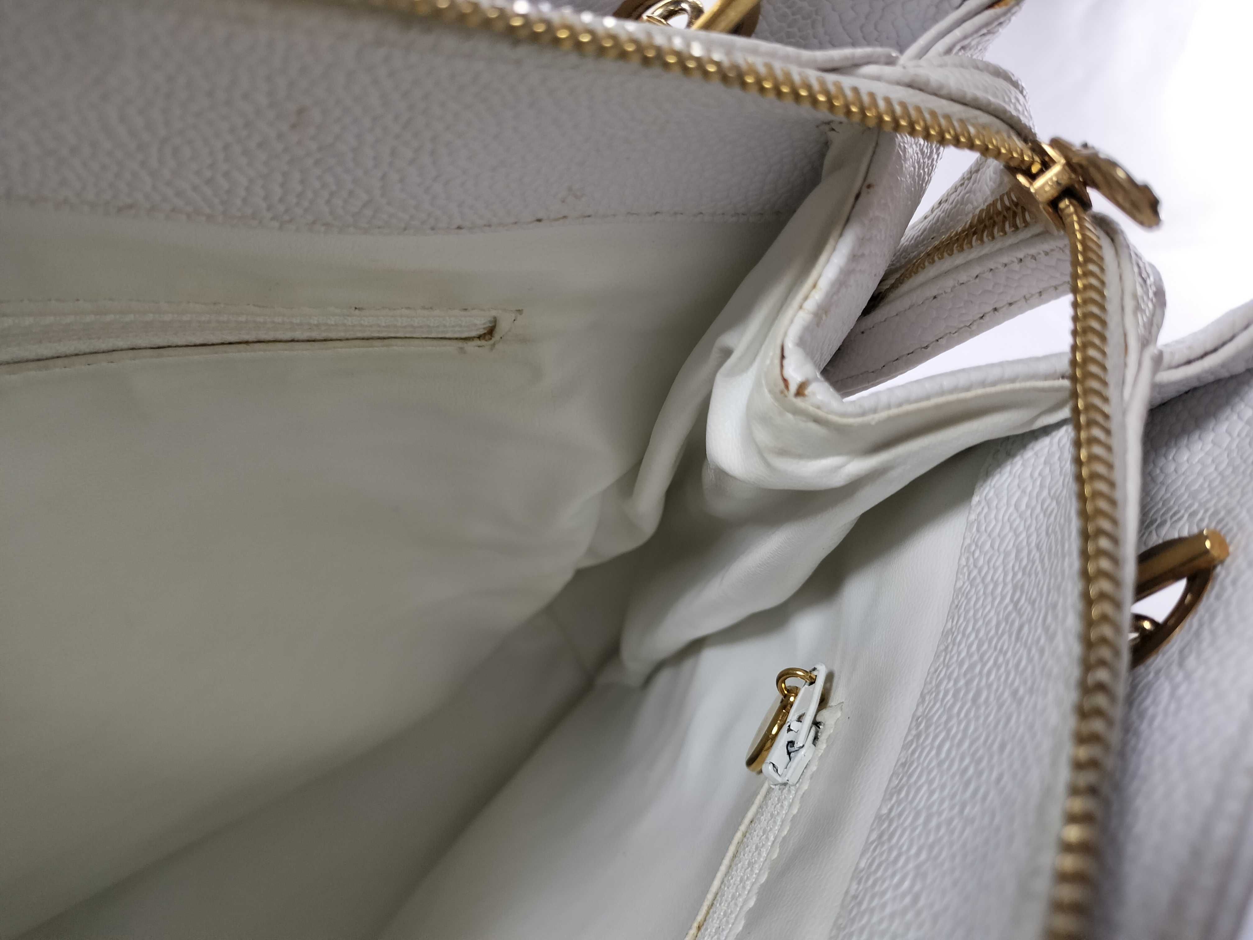 Caviar Skin Large Coco Chain Handbag/Tote, Series 4, White, Fringe Tote Bag — view 10