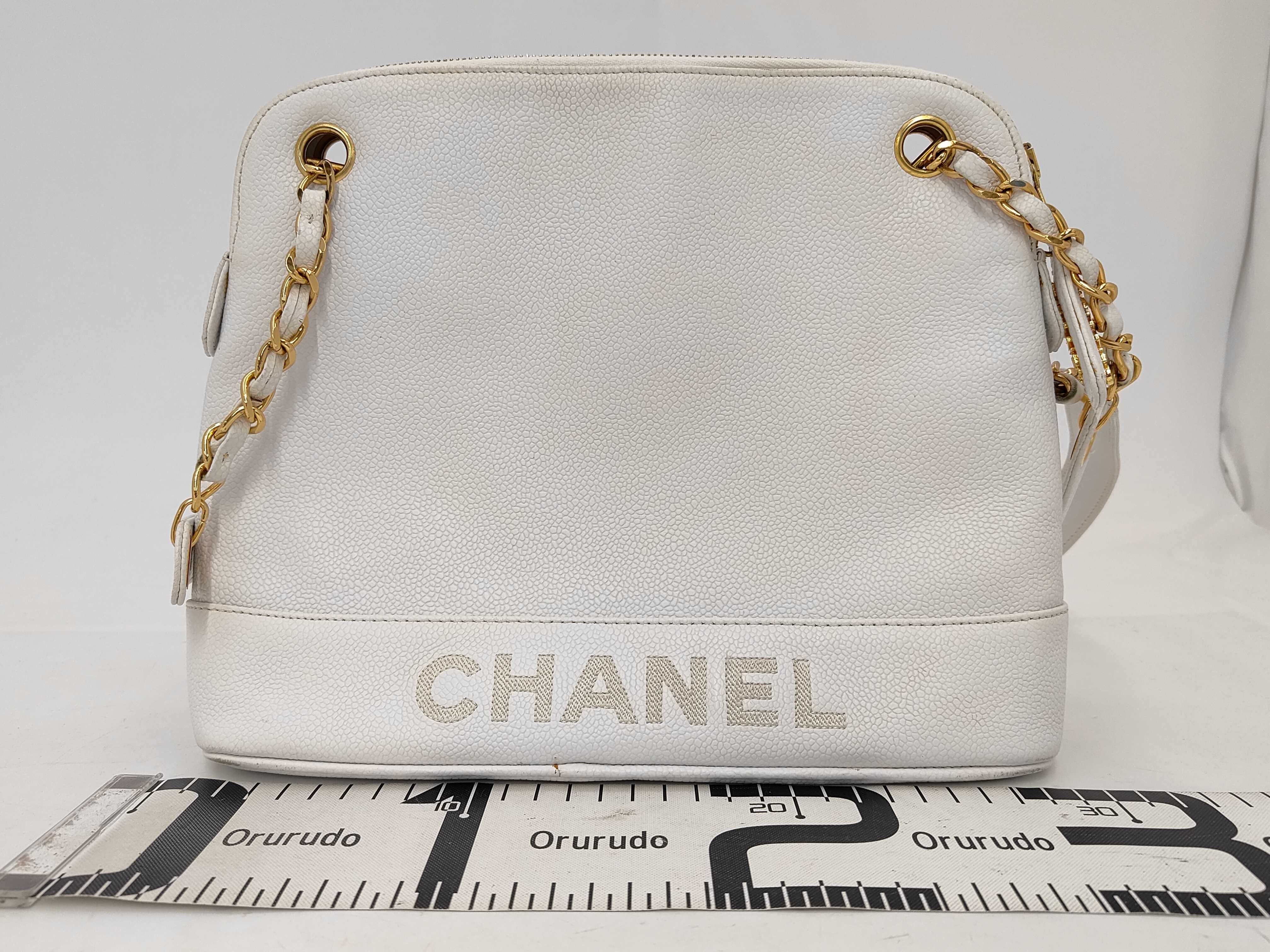 Caviar Skin Chain Tote White Shoulder Bag — view 2