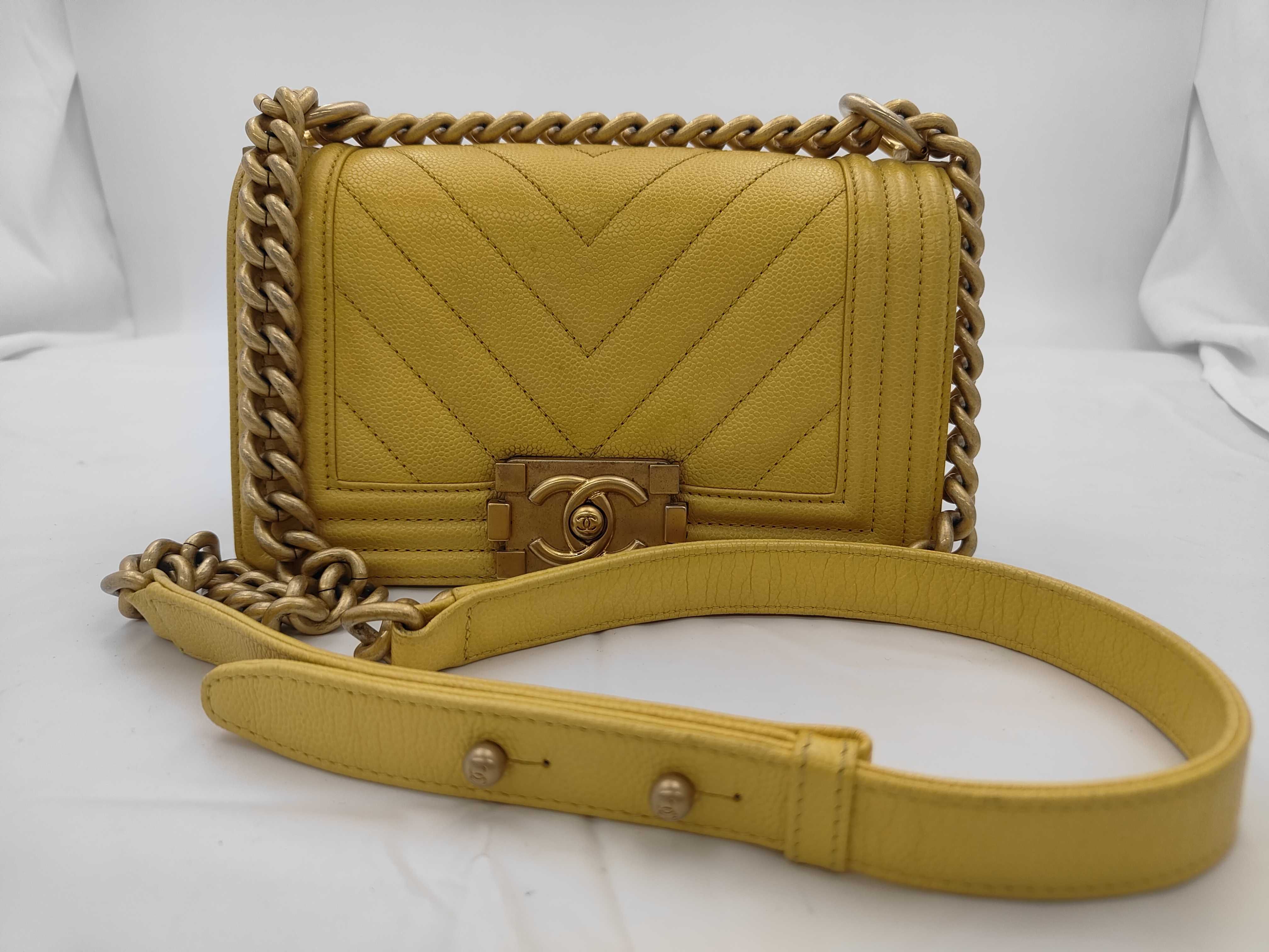 Boy Chanel 20 Caviar Yellow Chain Shoulder Bag