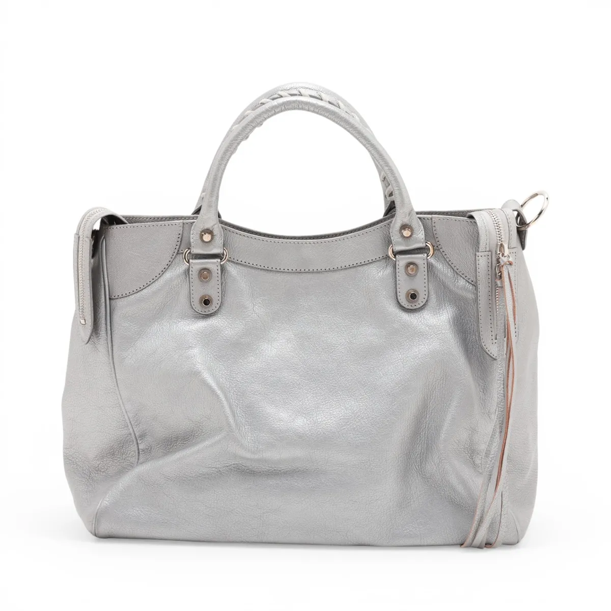 Classic Velo Leather 2-Way Handbag, Silver, 235216 — view 2