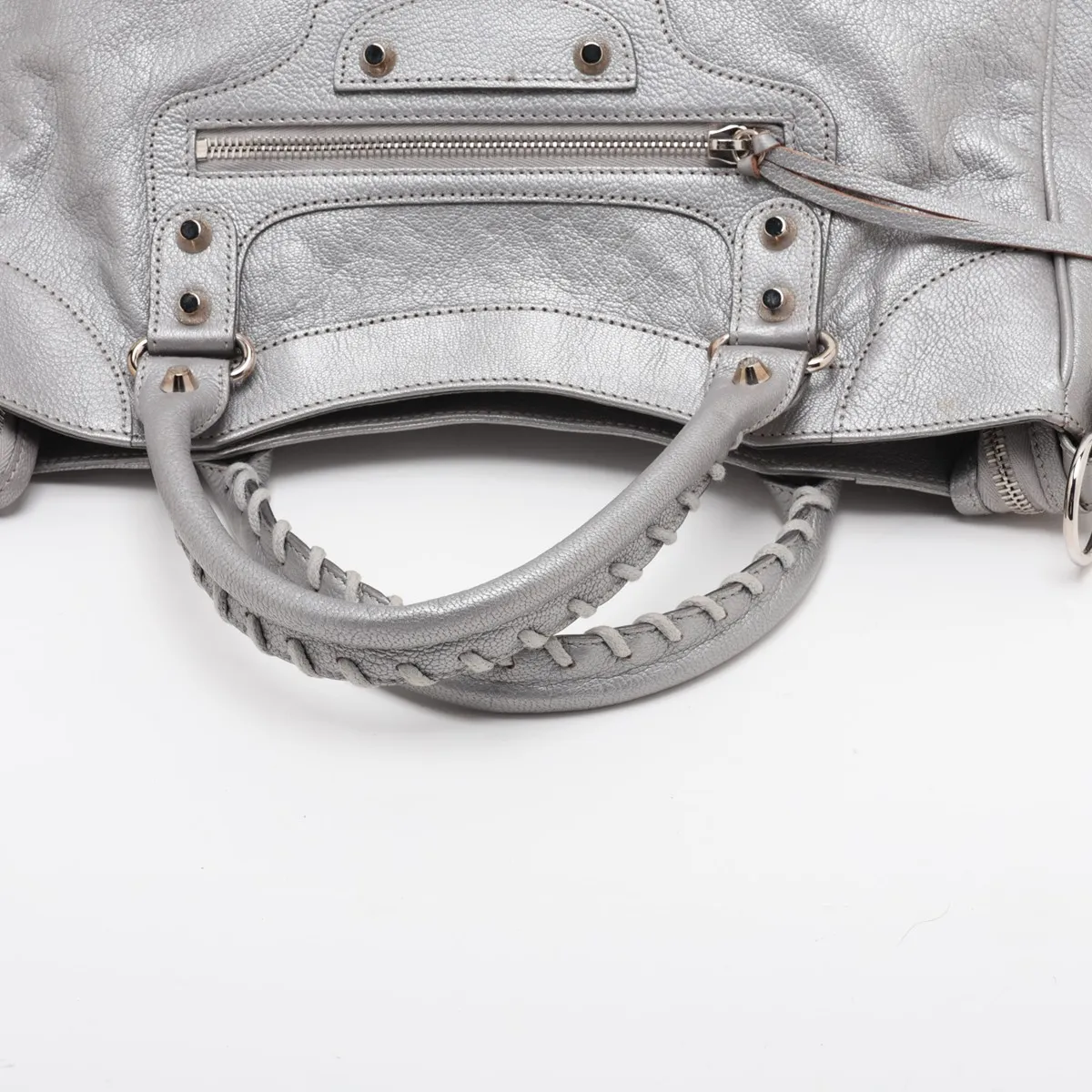 Classic Velo Leather 2-Way Handbag, Silver, 235216 — view 5