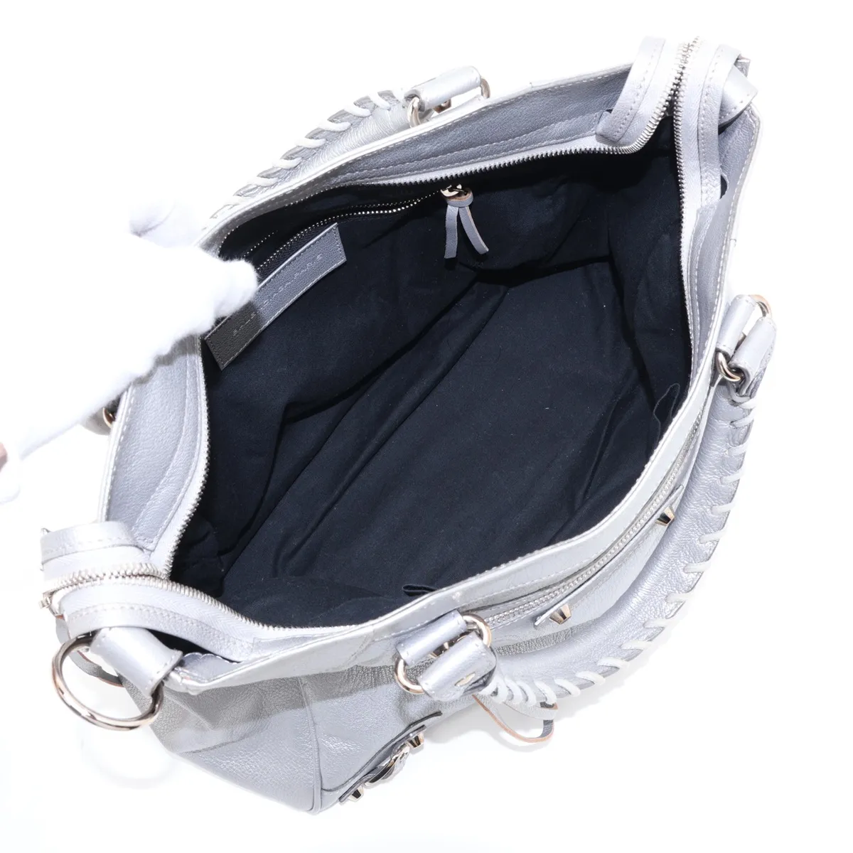 Classic Velo Leather 2-Way Handbag, Silver, 235216 — view 8