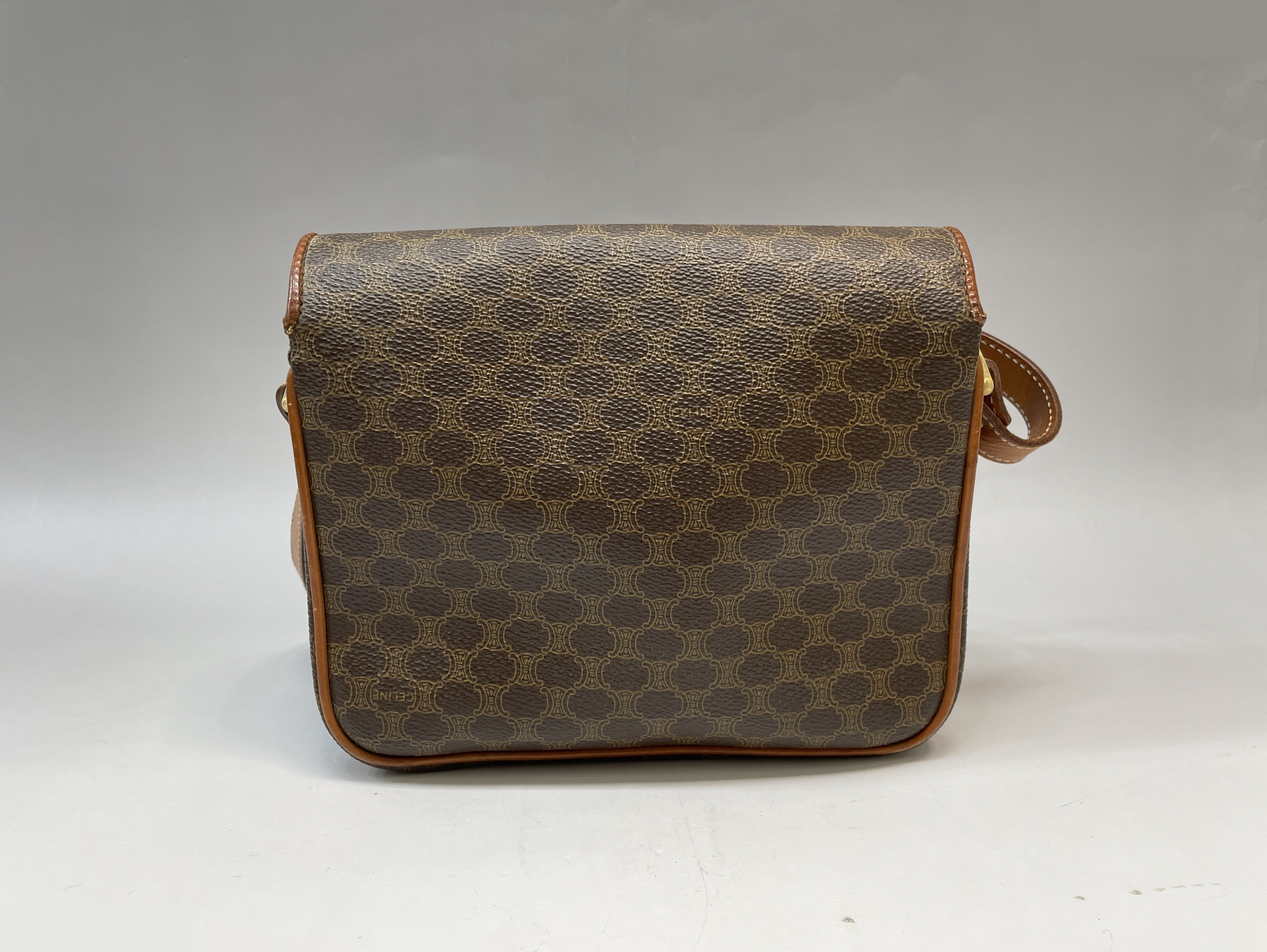 Macadam pattern PVC genuine leather shoulder bag, brown — view 2