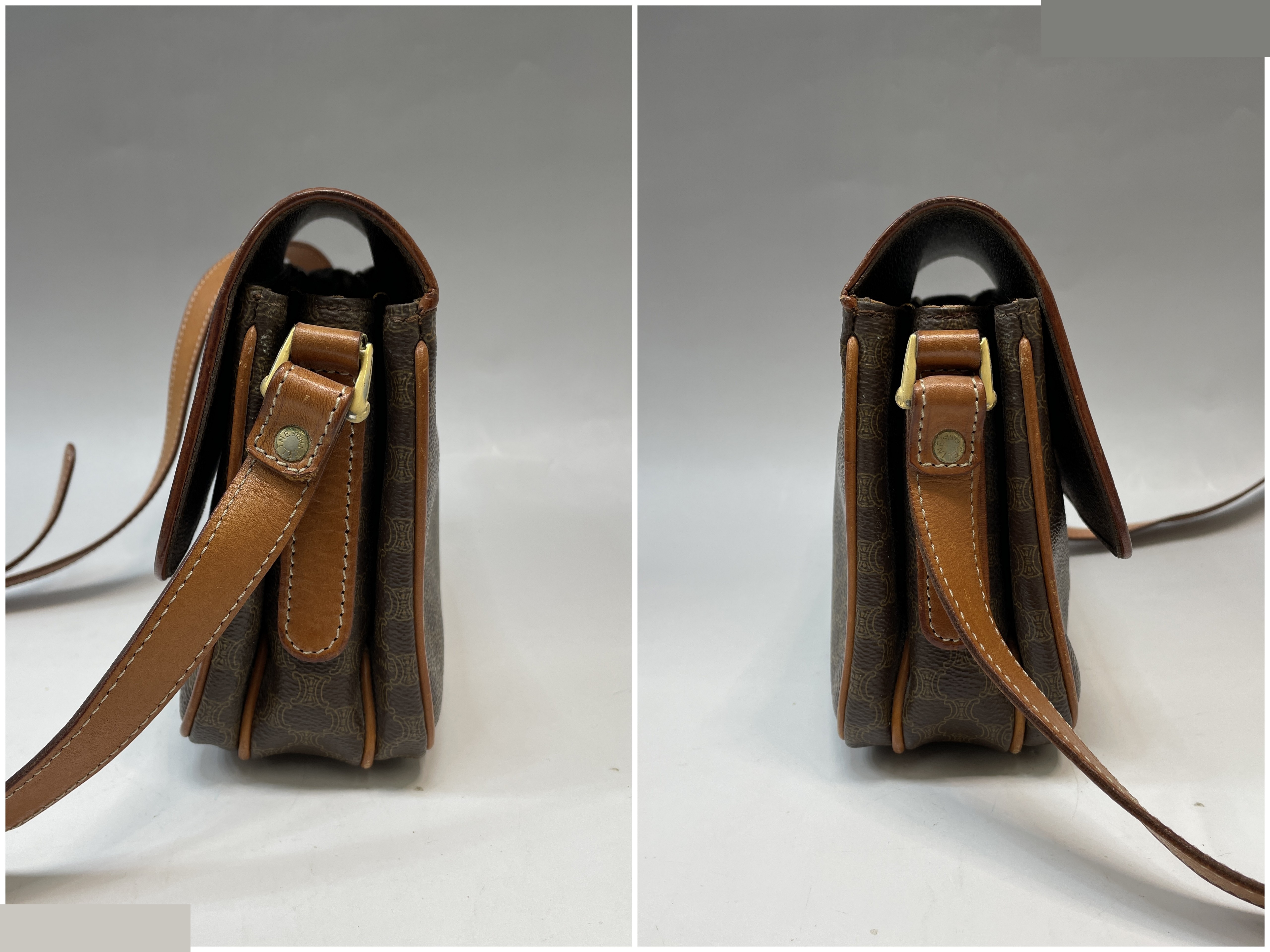 Macadam pattern PVC genuine leather shoulder bag, brown — view 3